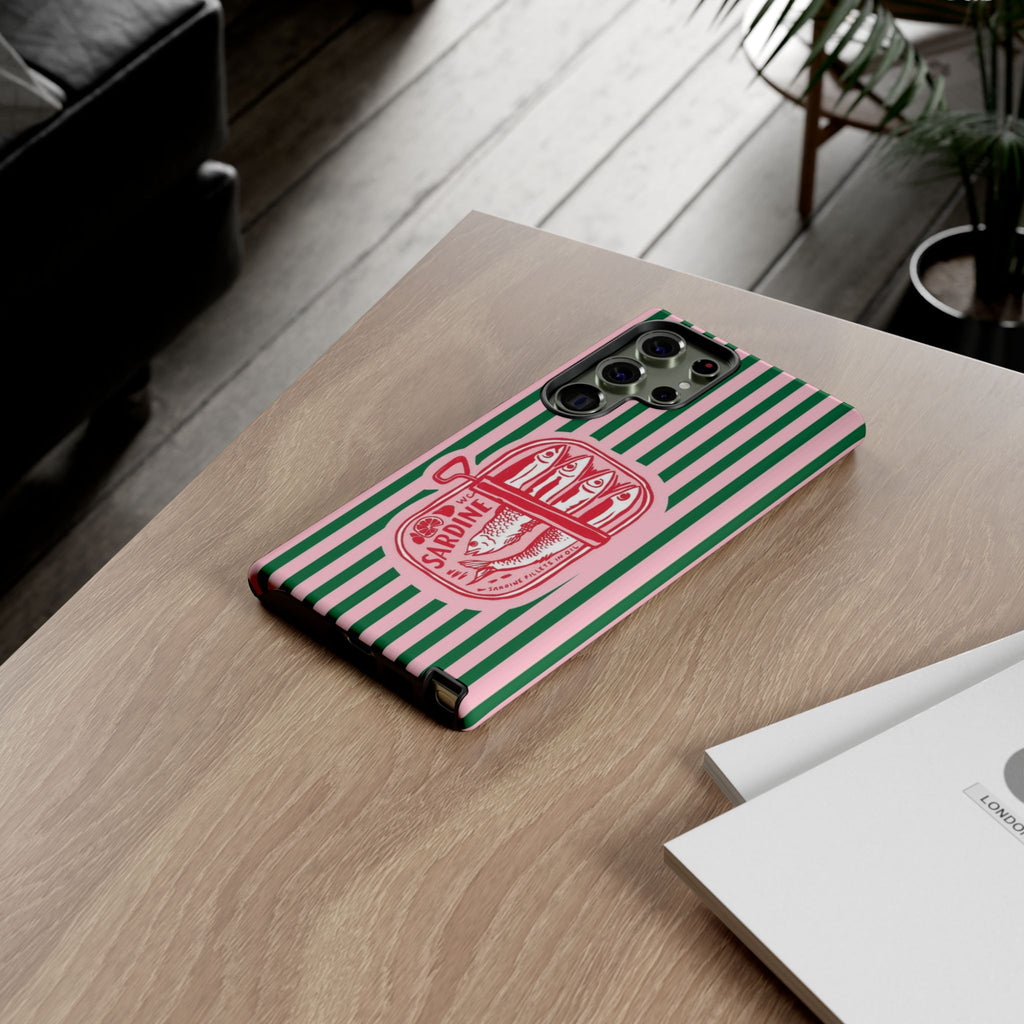 Sardine Stripe Phone Case — Retro Pink & Green Nautical Protection