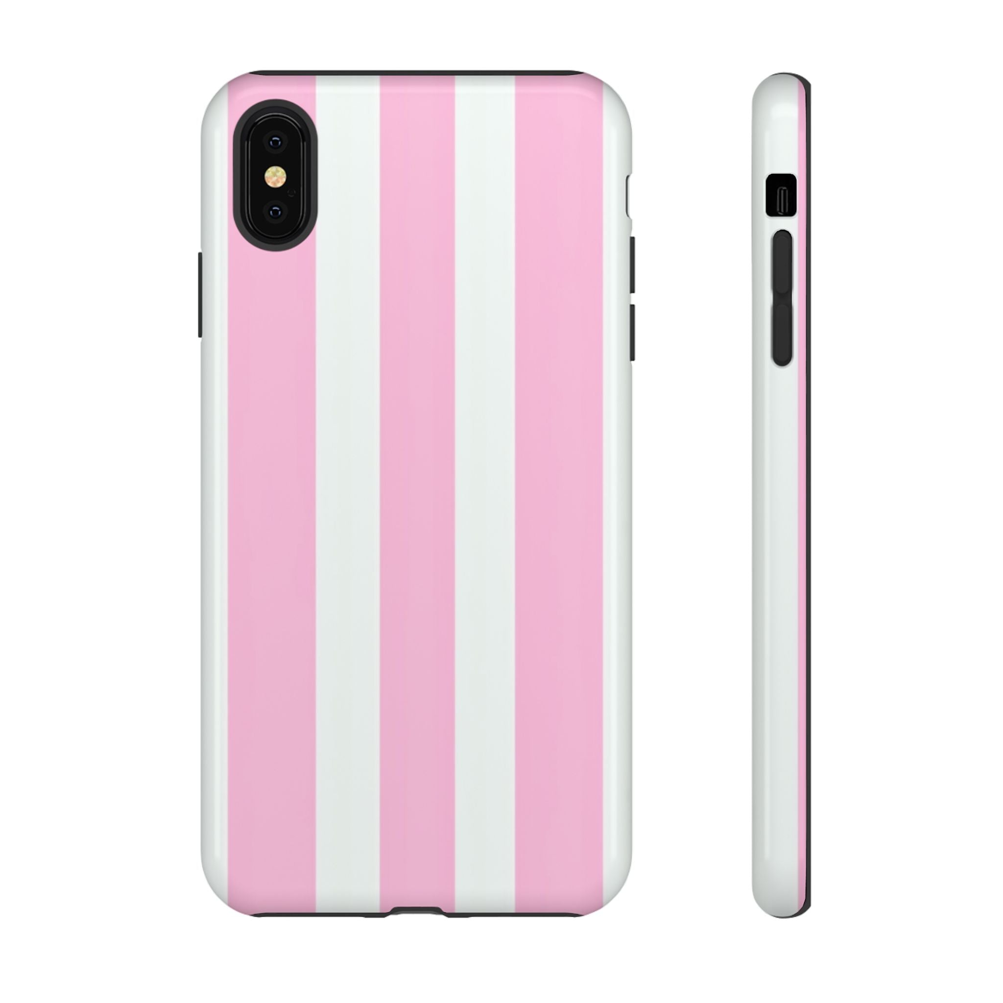 Pink & White Striped Tough Phone Case — Durable Protective Phone Cover