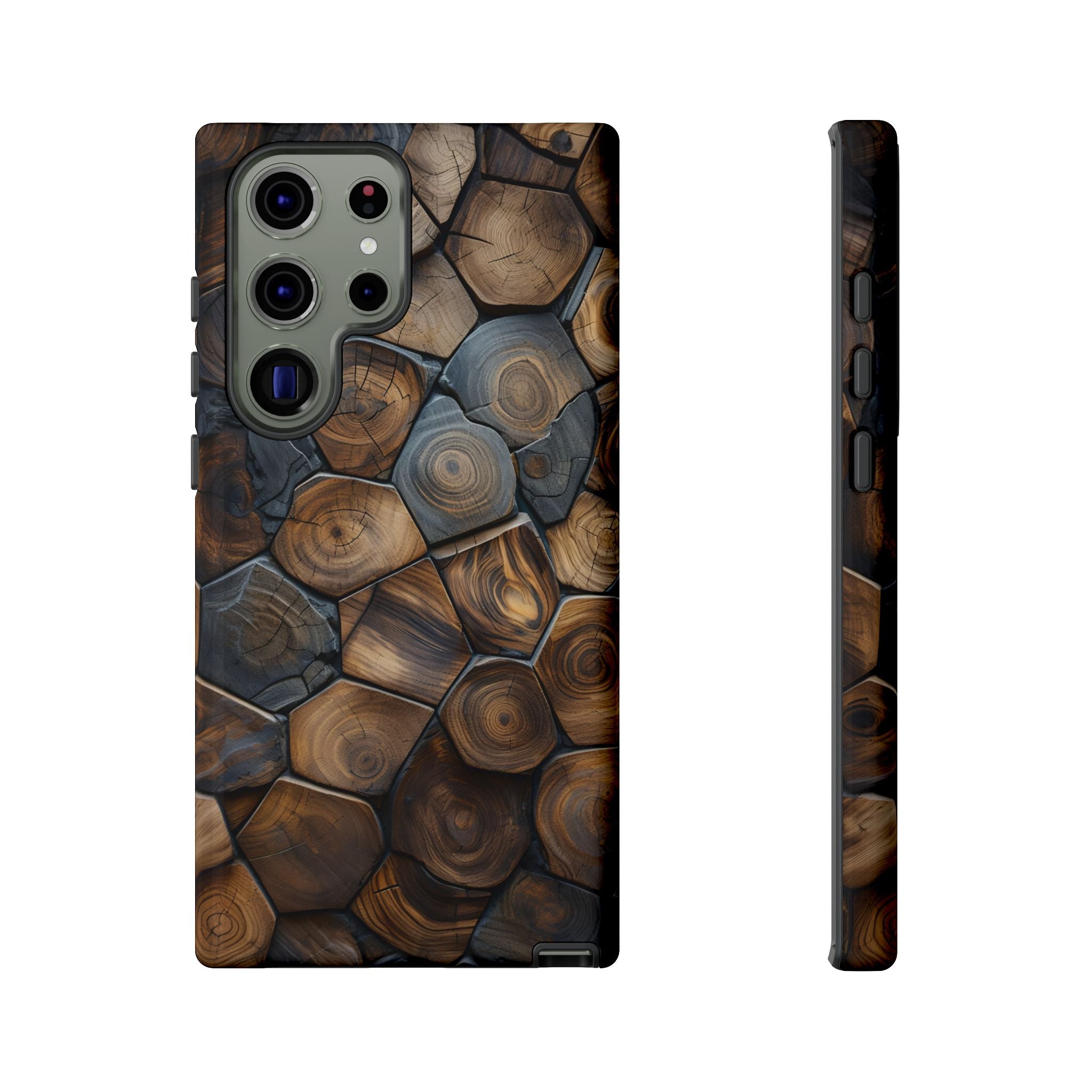 Wood Grain Hex Phone Case — Rustic Geometric iPhone Protection