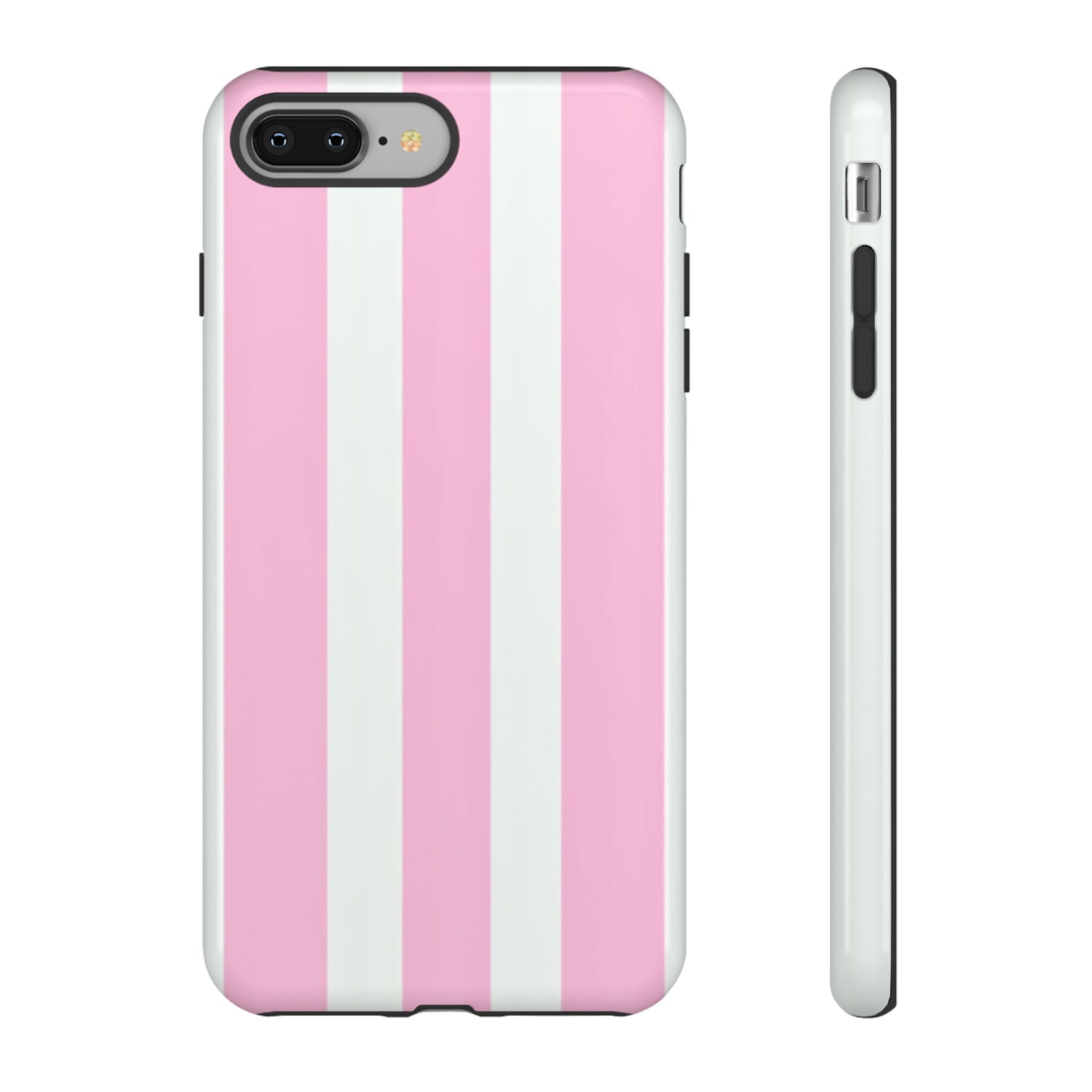 Pink & White Striped Tough Phone Case — Durable Protective Phone Cover