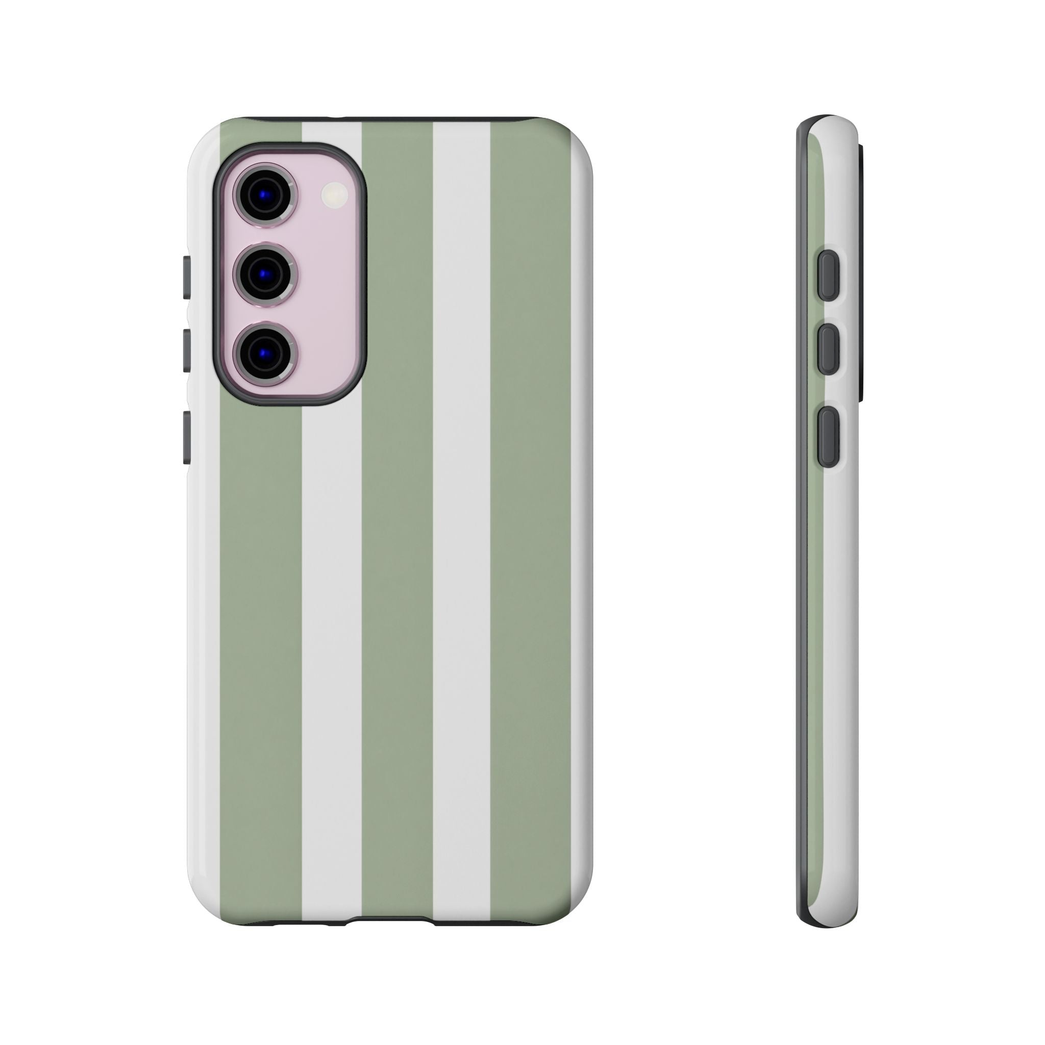 Striped Sage Tough Phone Case — Durable Green & White Vertical Stripe Phone Cover