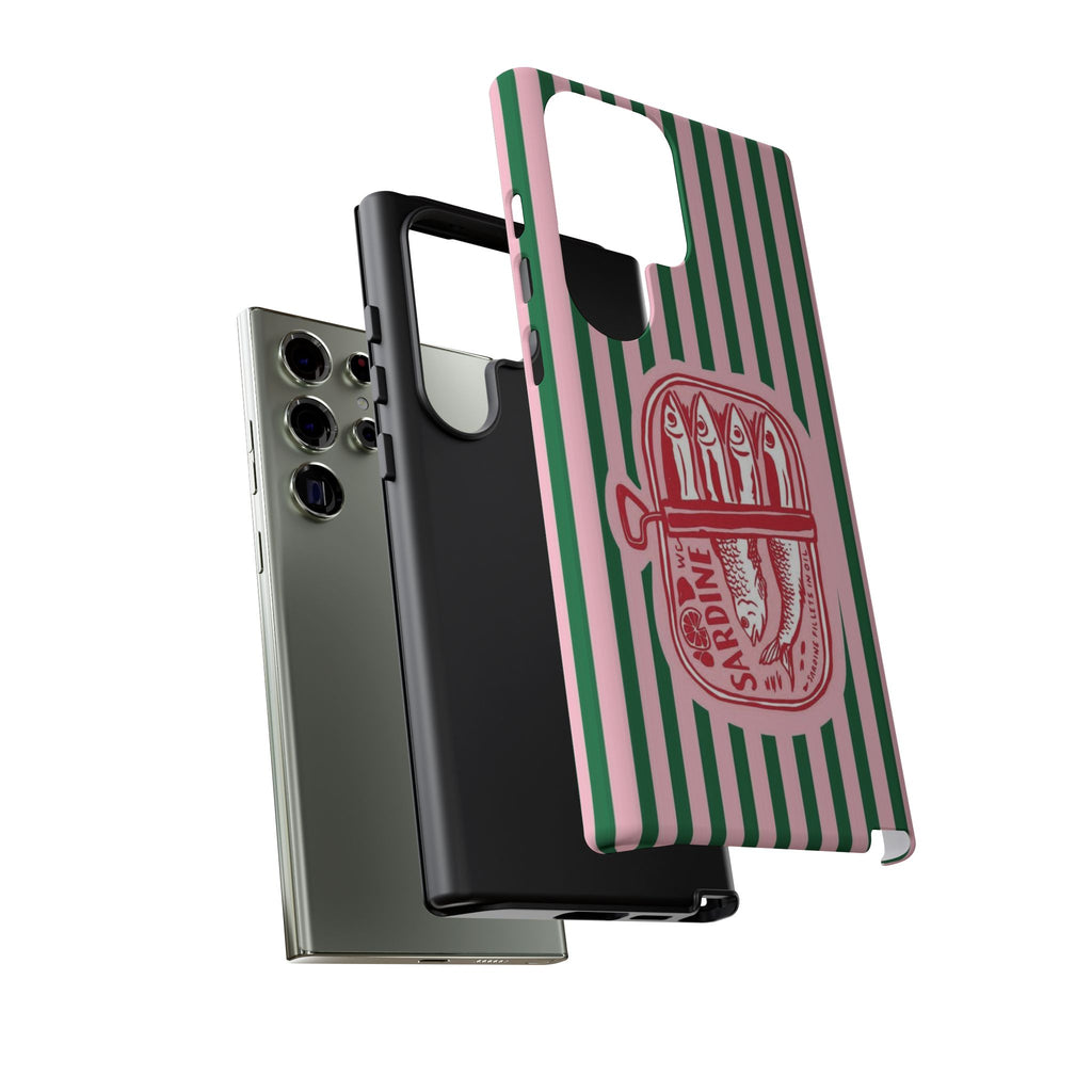 Sardine Stripe Phone Case — Retro Pink & Green Nautical Protection