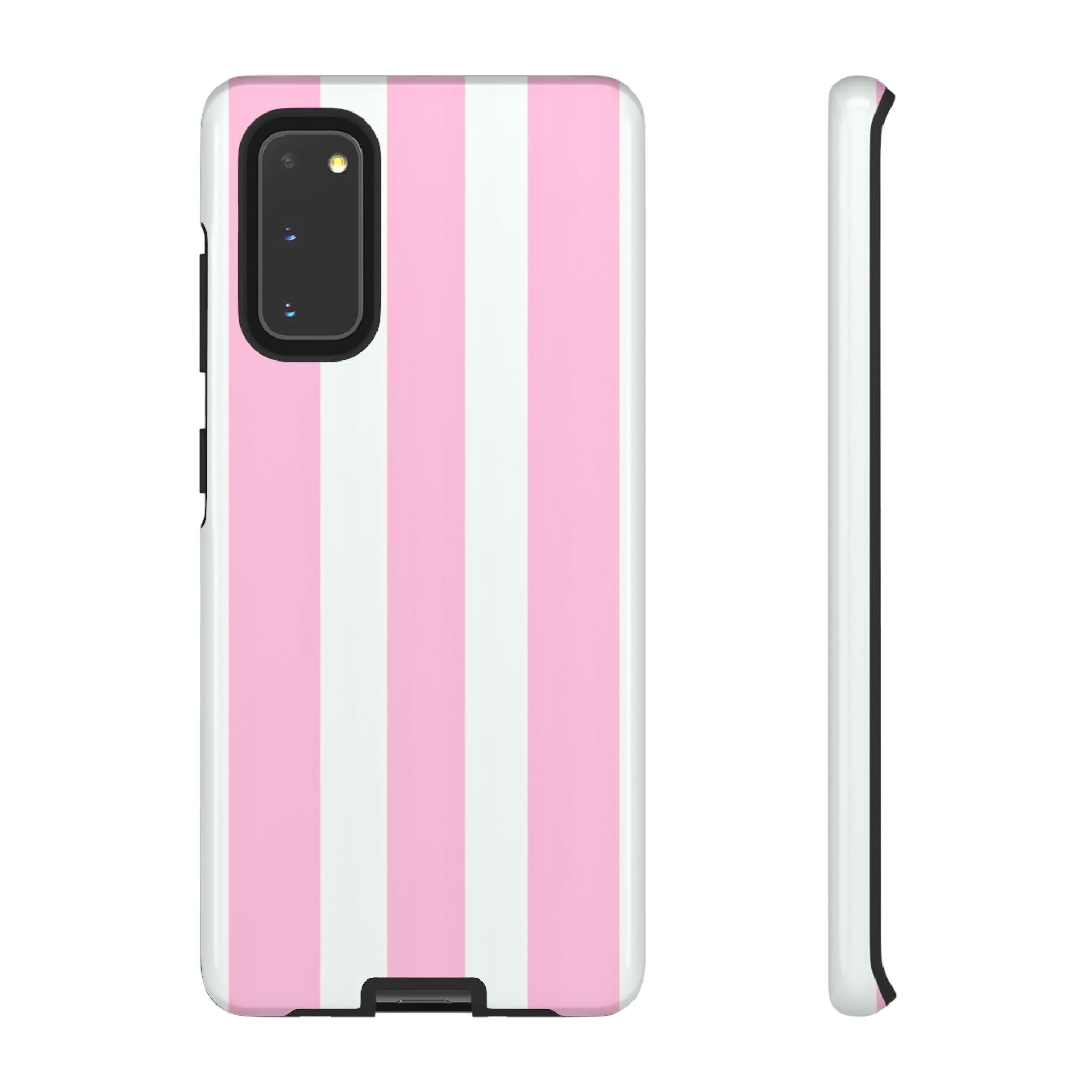 Pink & White Striped Tough Phone Case — Durable Protective Phone Cover