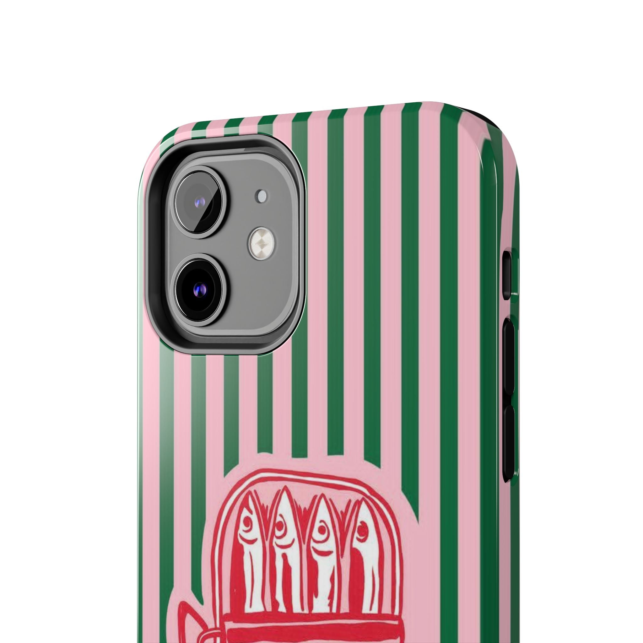 Sardine Stripes Tough Phone Case — Retro Pink & Green Protective Phone Cover