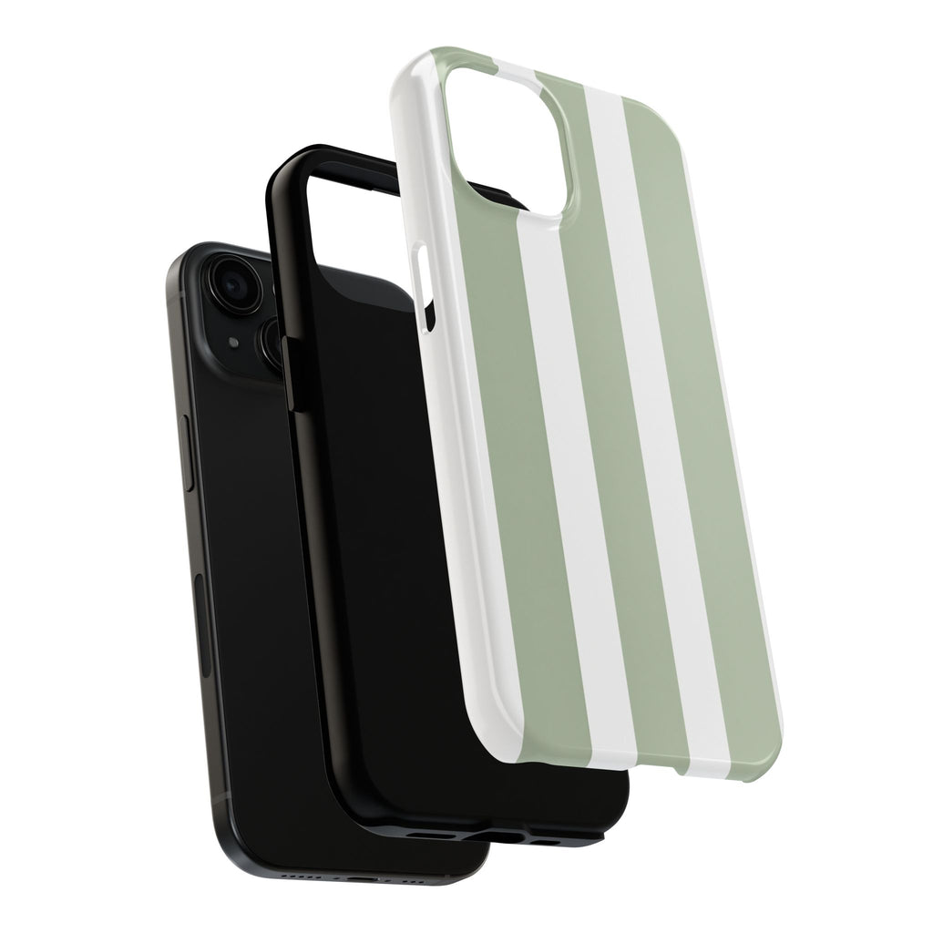 Sage & White Striped Tough Phone Case — Durable Protective Phone Cover