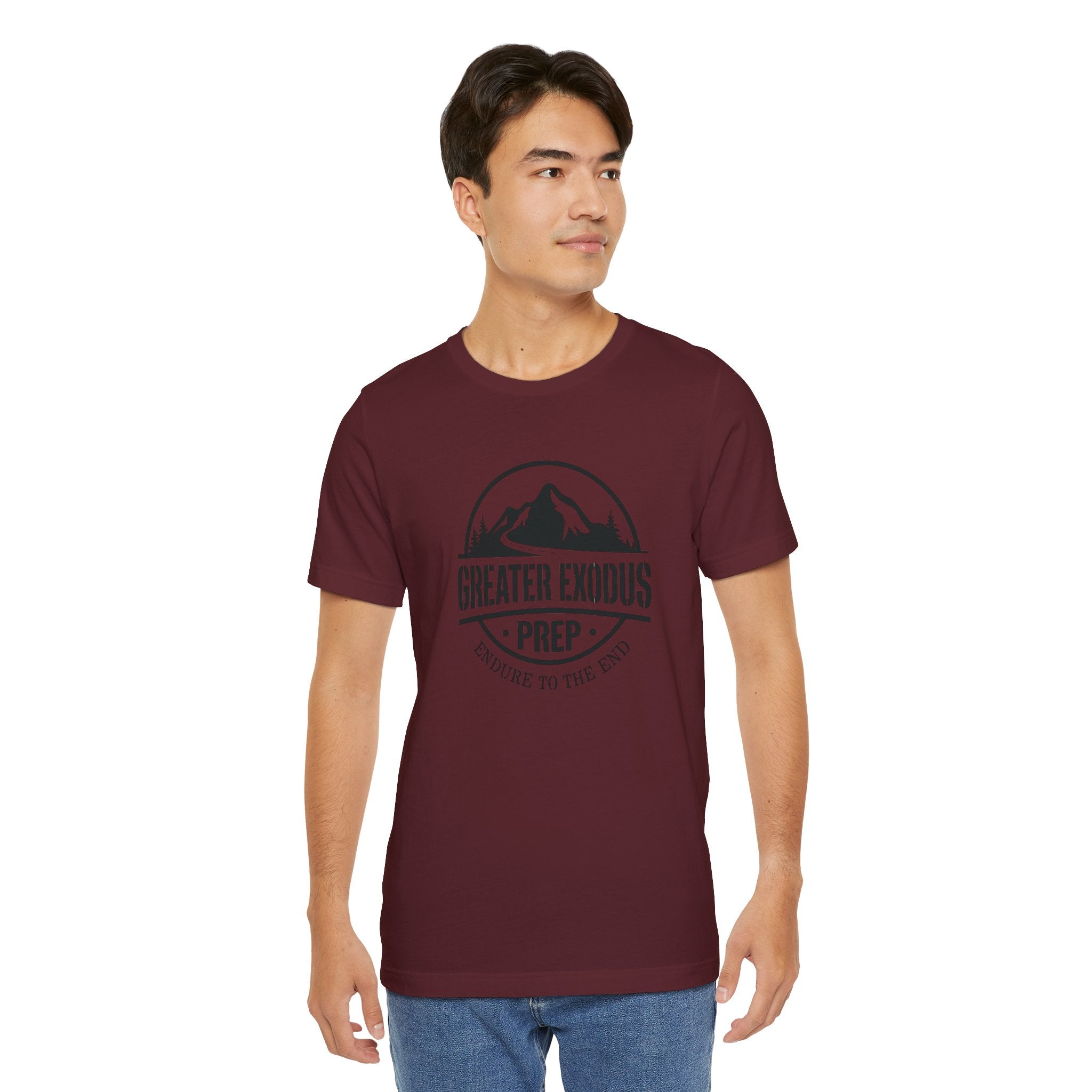 Greater Exodus Prep T-Shirt — Mountain Logo “Endure to the End” Adventure Tee
