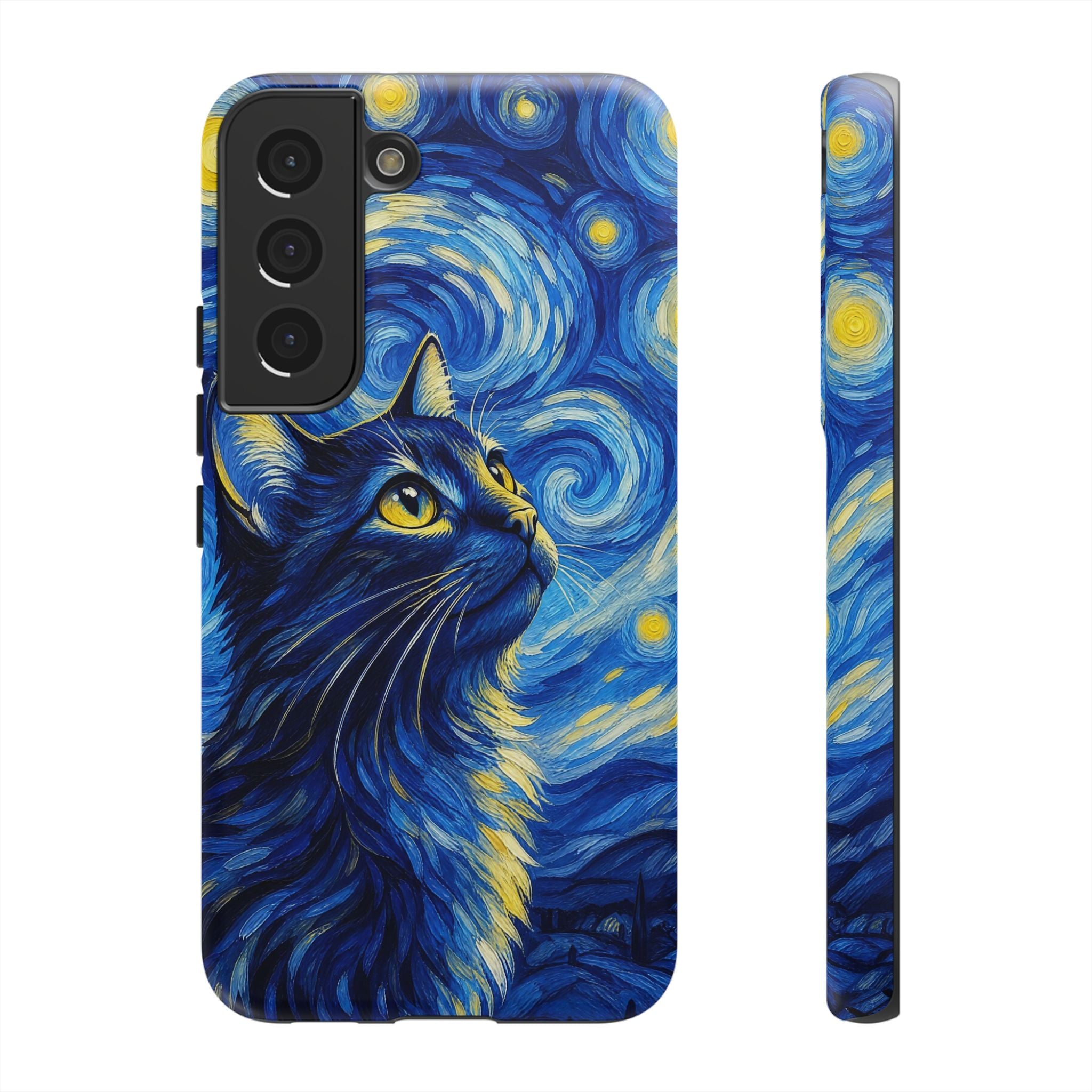 Starry Night Cat Phone Case — Van GoghStyle Blue Galaxy iPhone Cover