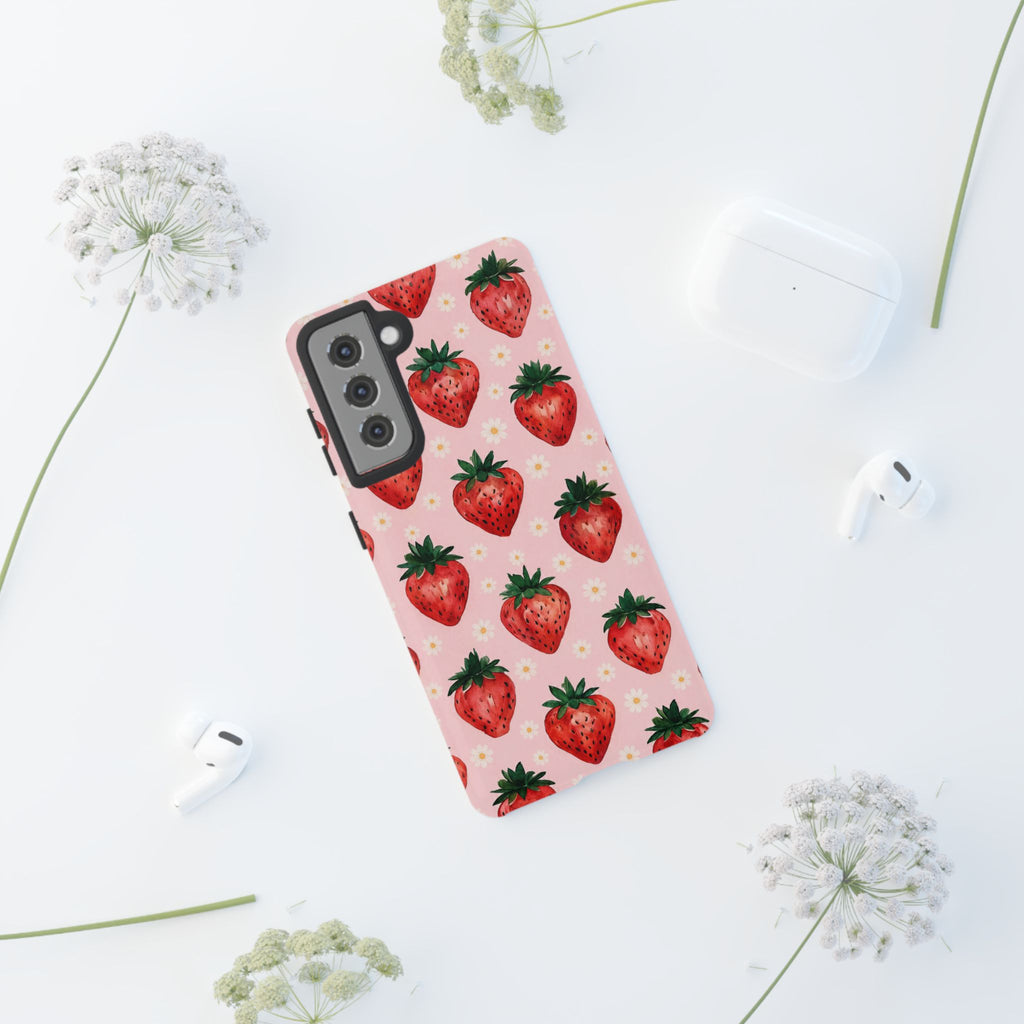 Strawberry Pattern Tough Case — Cute Pink Fruit Phone Case