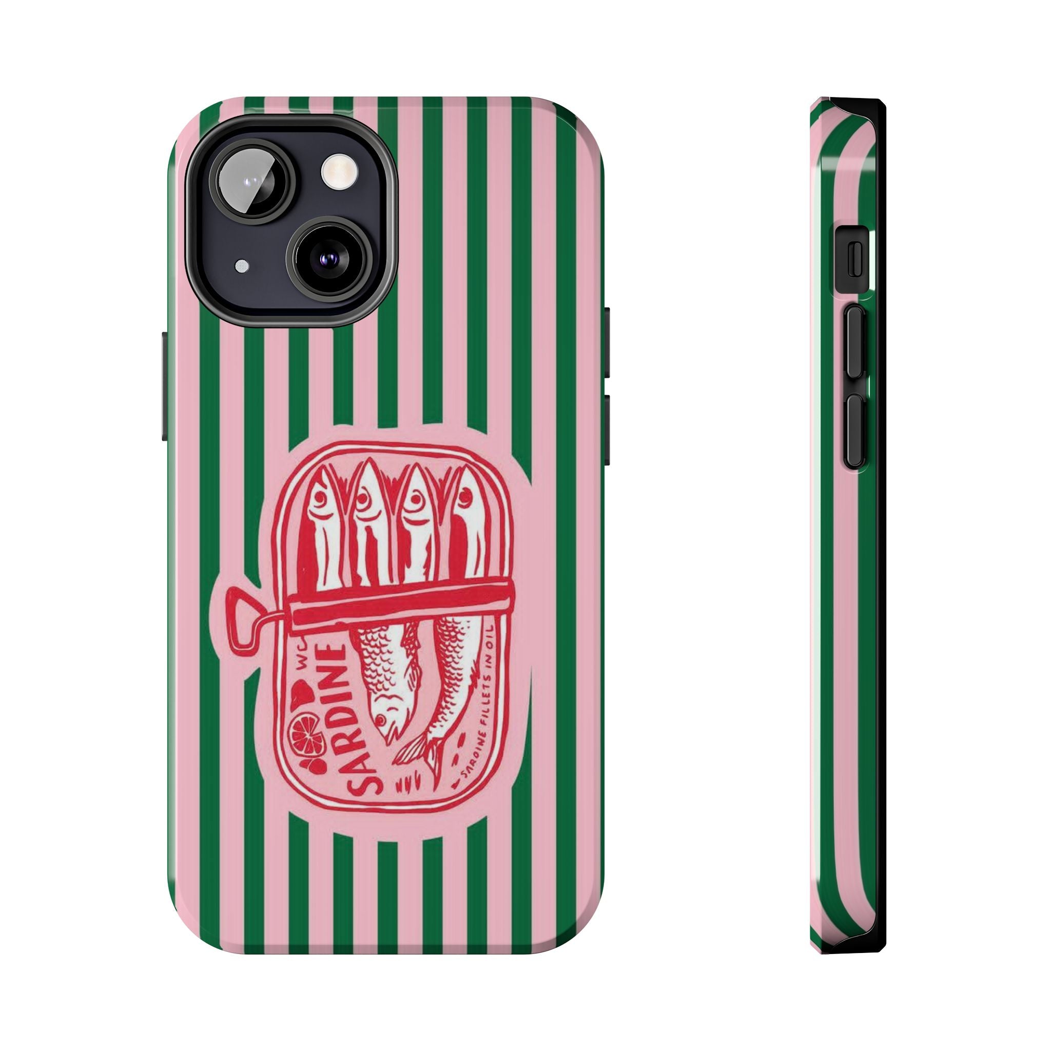 Sardine Stripes Tough Phone Case — Retro Pink & Green Protective Phone Cover