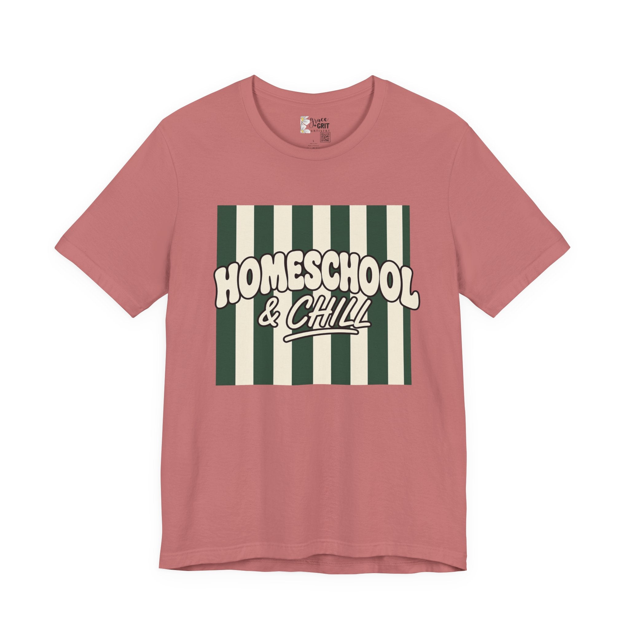 Homeschool & Chill T-Shirt — Retro Green Striped Homeschool Tee