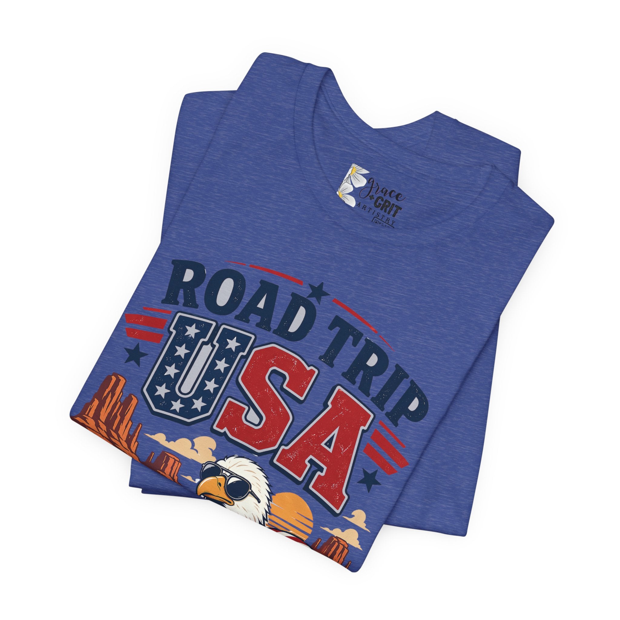 Road Trip USA Tee — Vintage Eagle & Muscle Car Patriotic T‑Shirt