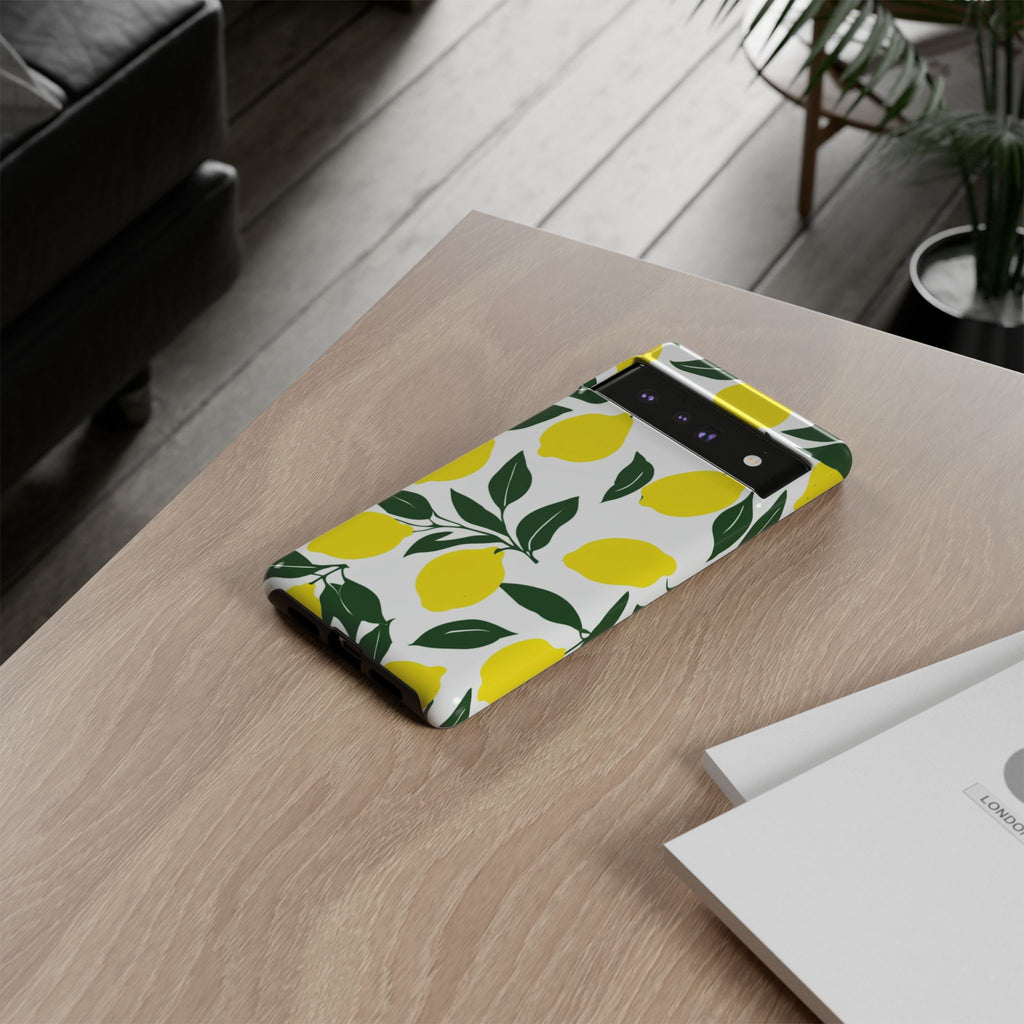 Lemon Pattern Tough Phone Case — Bright Citrus Protective Cover