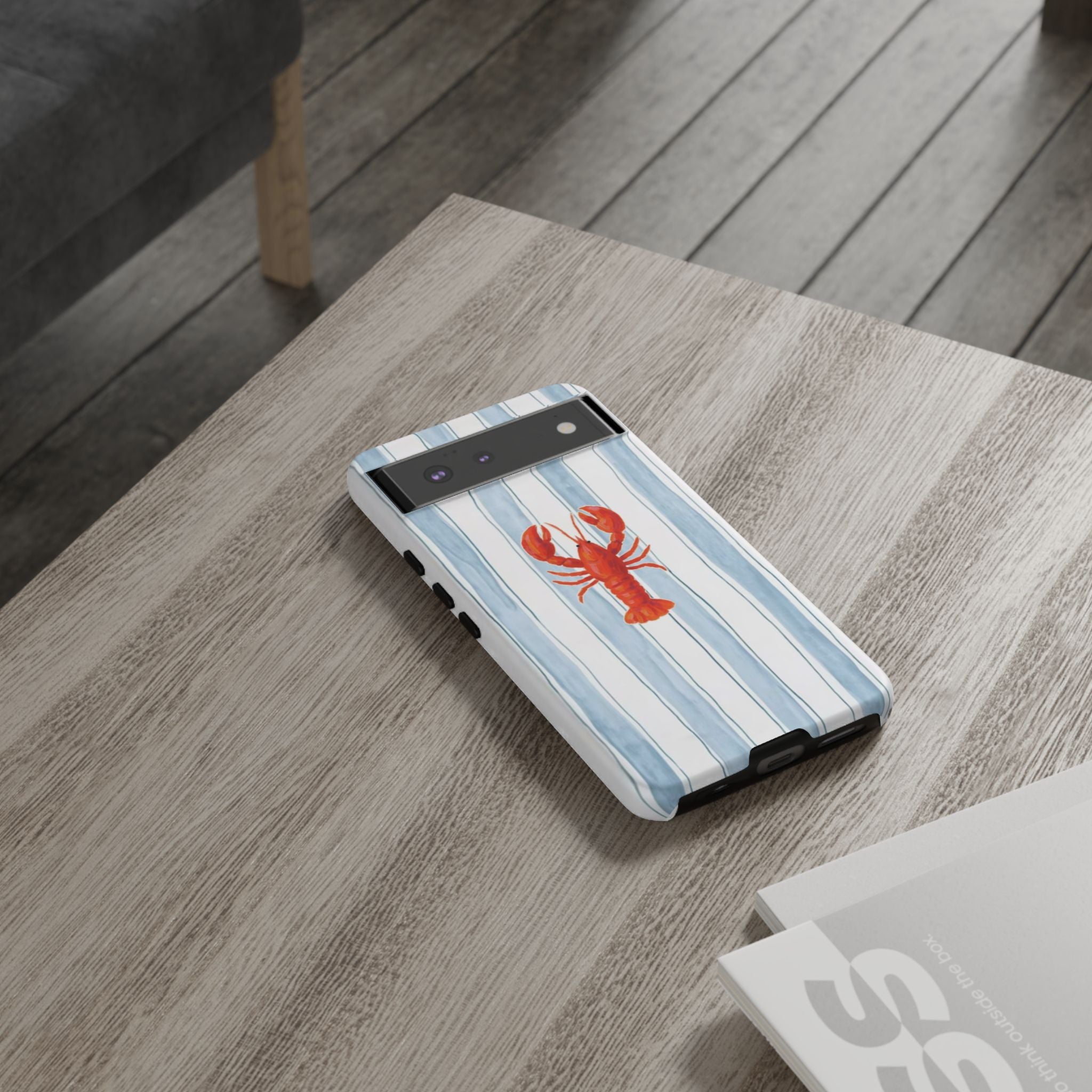Lobster Stripe Phone Case — Nautical Blue & White Protective Cover