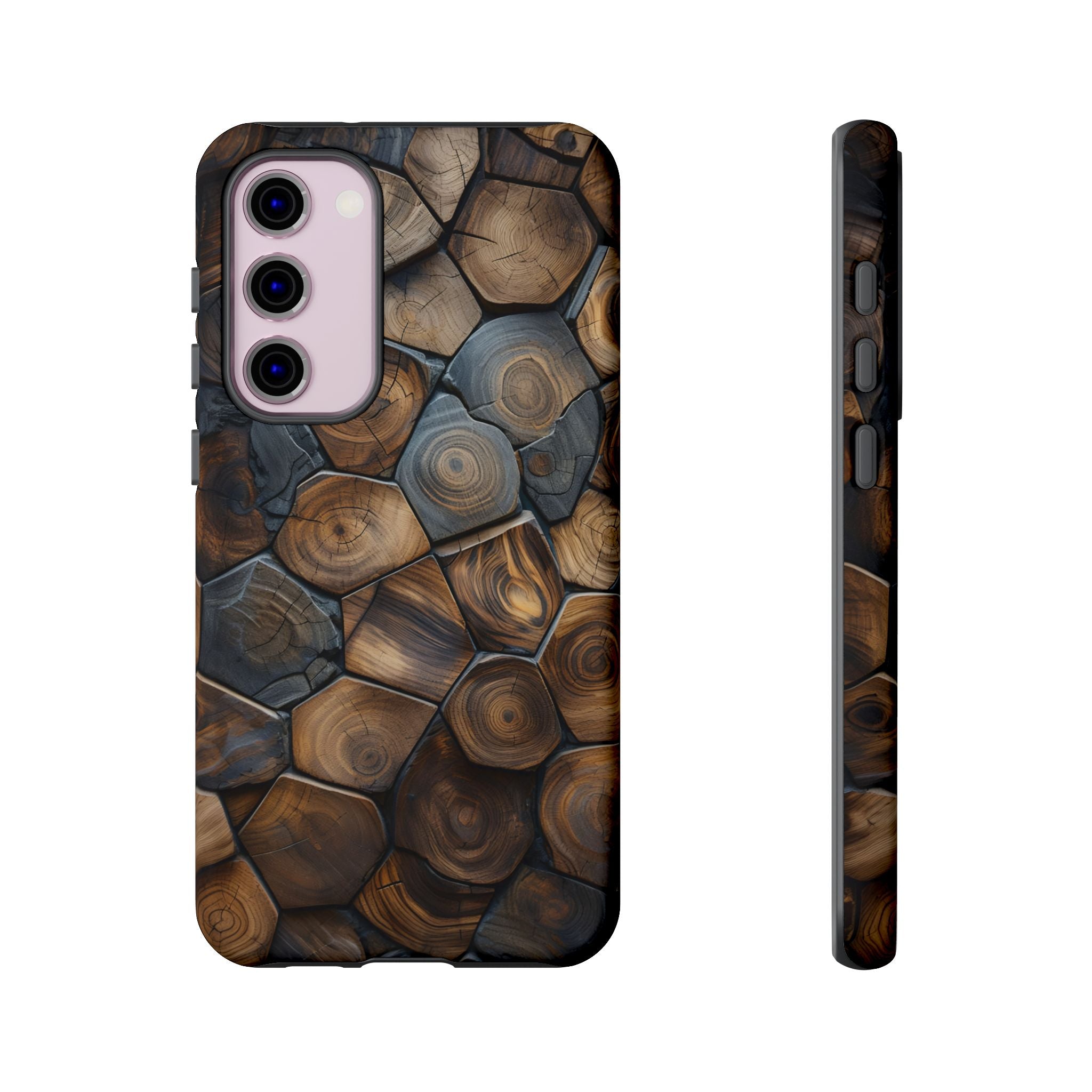 Wood Grain Hex Phone Case — Rustic Geometric iPhone Protection