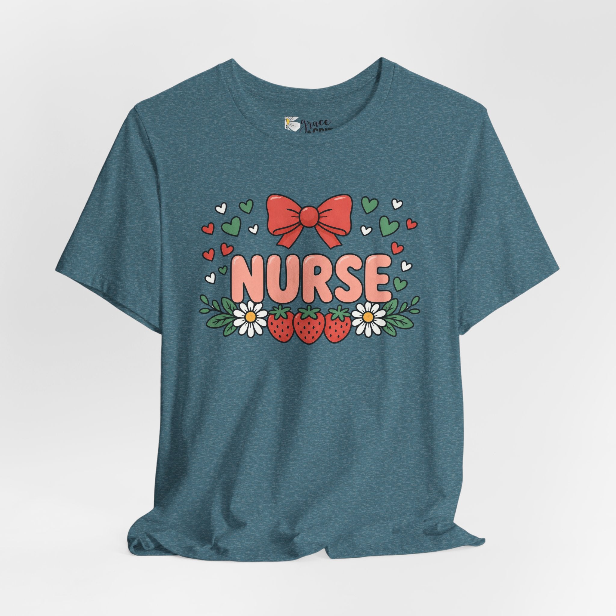 Nurse Floral Tee — Cute Strawberry & Bow Nurse T-Shirt