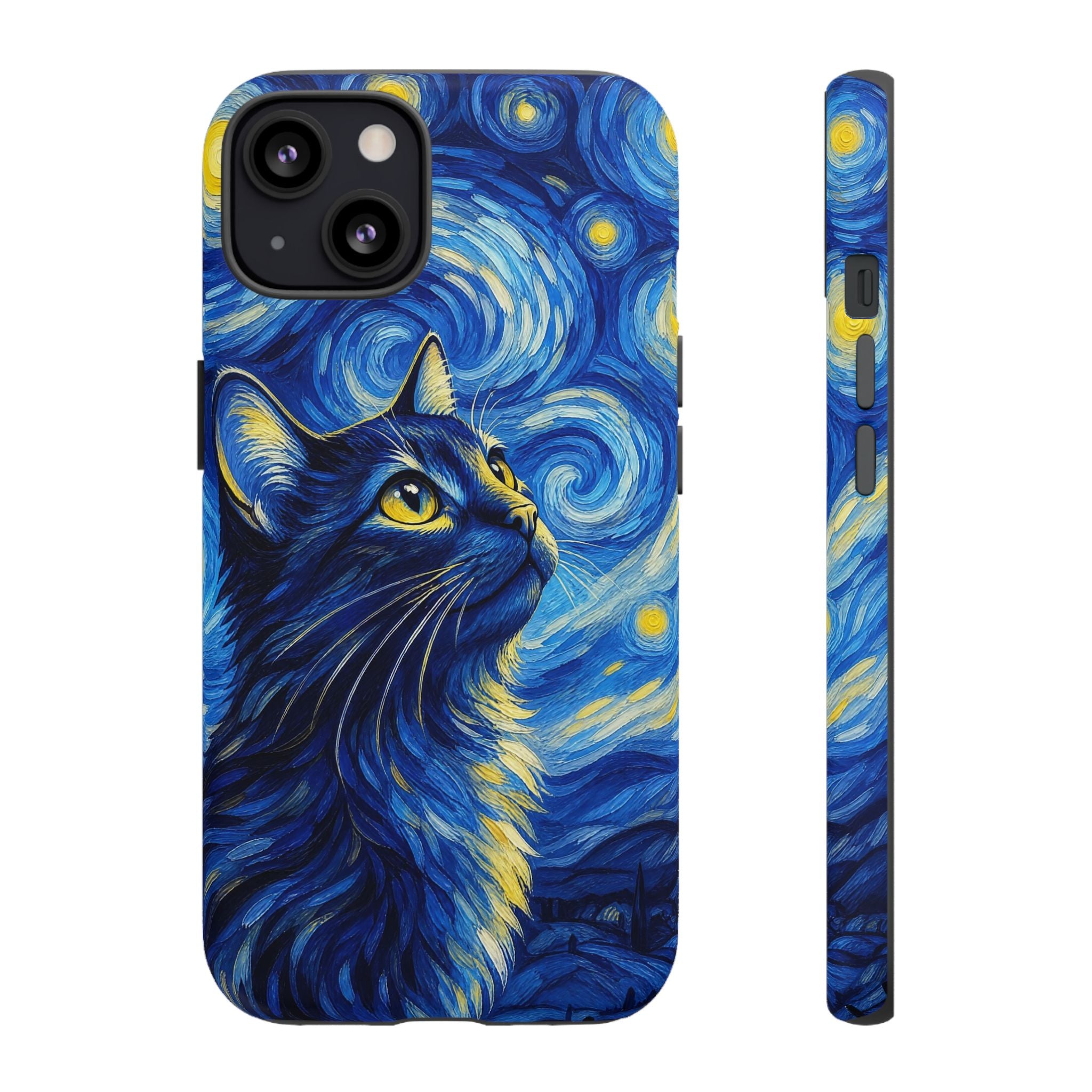 Starry Night Cat Phone Case — Van GoghStyle Blue Galaxy iPhone Cover