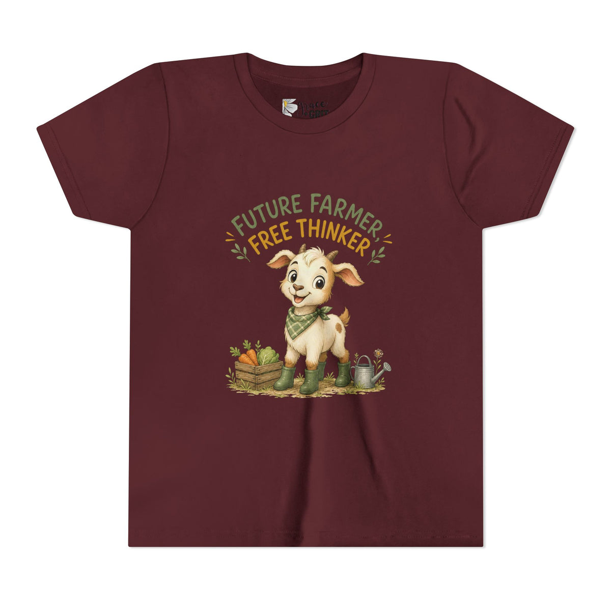 Youth Tee — "Future Farmer, Free Thinker" Cute Goat Kids Shirt