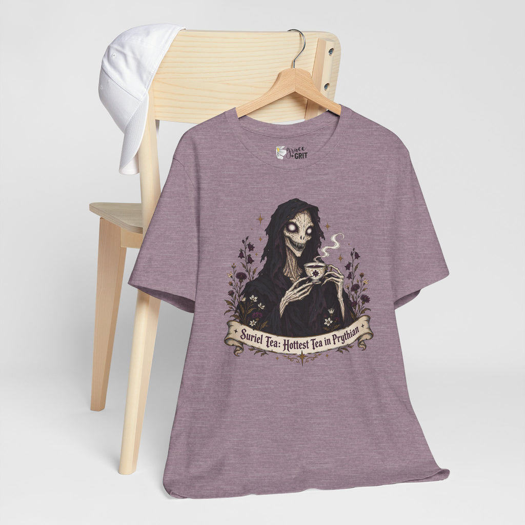 Gothic Reaper Tea T-Shirt — "Sorrel Tea: Hottest Tea in Purgatorium" Graphic Tee