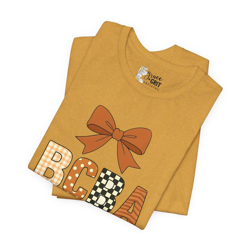 BCBA Monogram Tee | Bow Accent, Orange Plaid and Polka Dot Letters