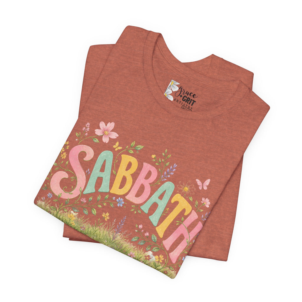 Sabbath Floral Script Tee | Pastel Flowers, Meadow Illustration