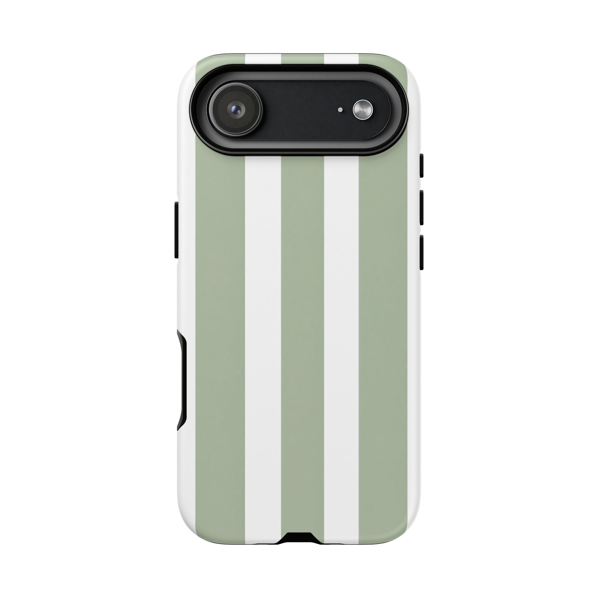 Striped Sage Tough Phone Case — Durable Green & White Vertical Stripe Phone Cover
