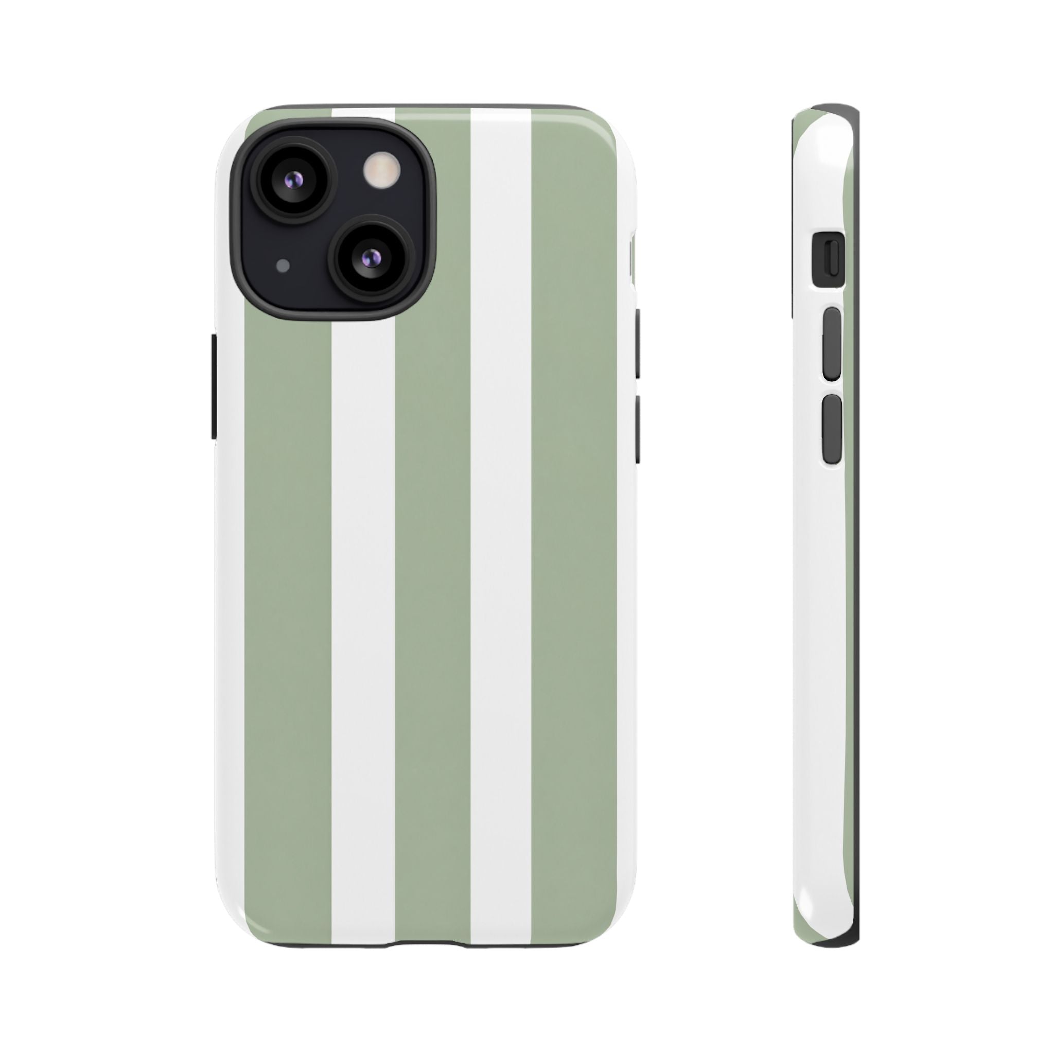 Striped Sage Tough Phone Case — Durable Green & White Vertical Stripe Phone Cover