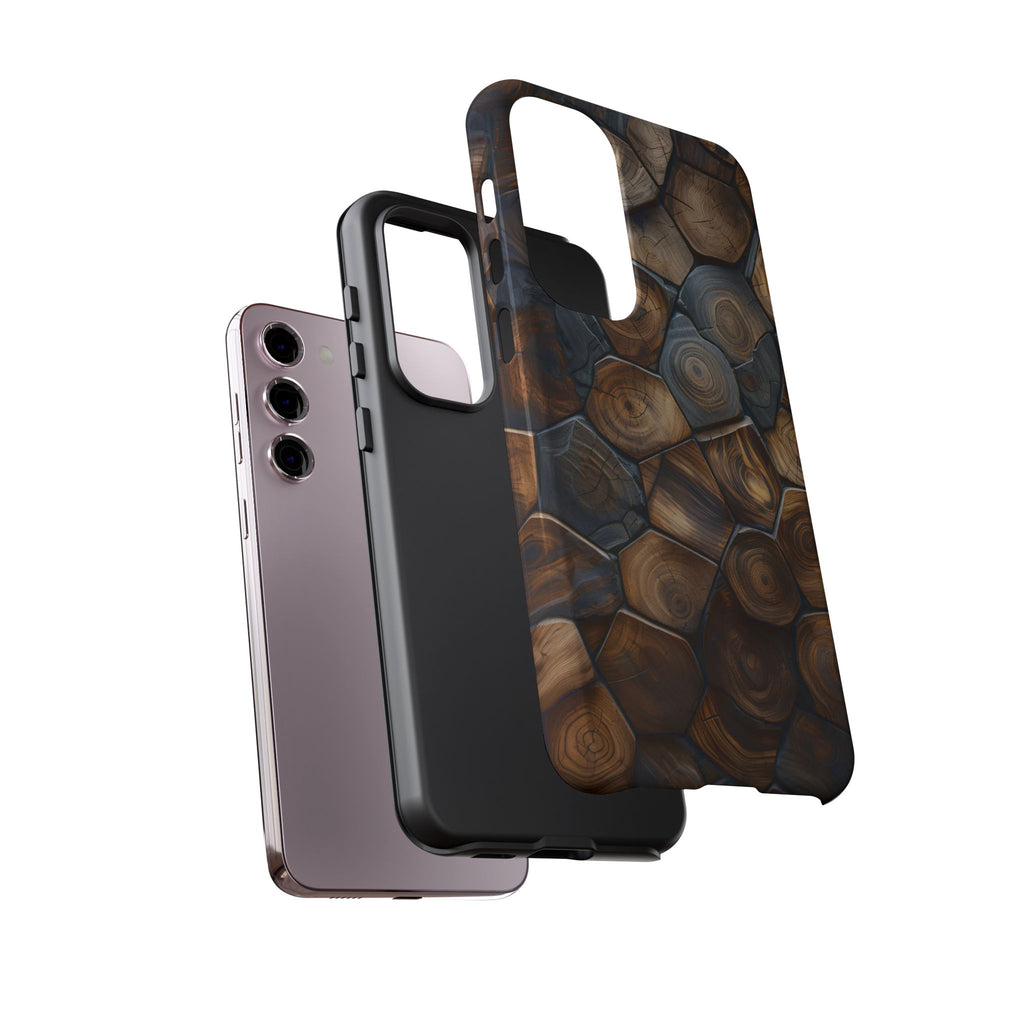 Wood Grain Hex Phone Case — Rustic Geometric iPhone Protection