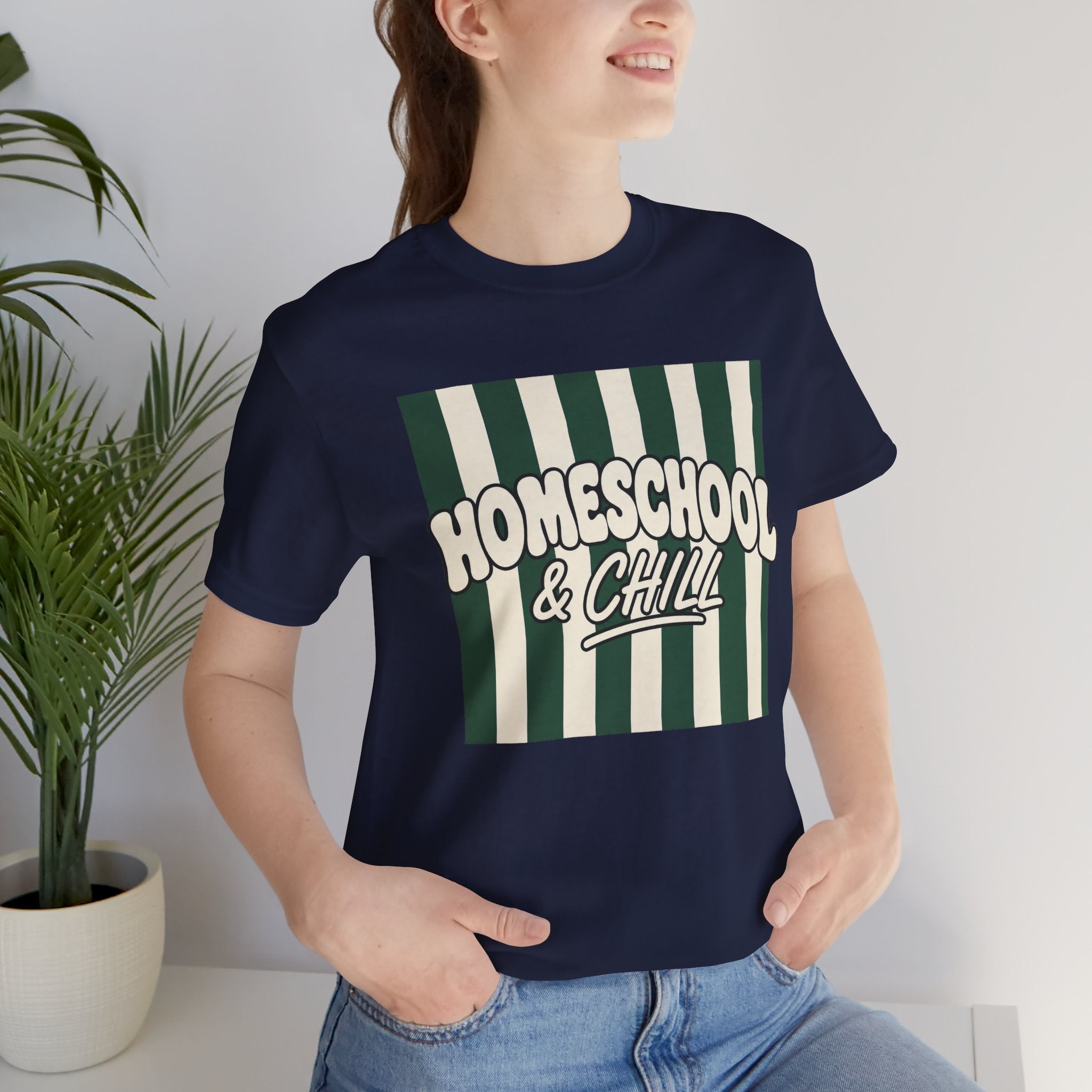 Homeschool & Chill T-Shirt — Retro Green Striped Homeschool Tee