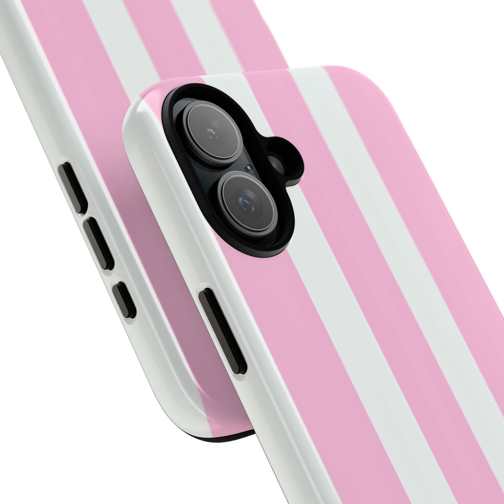 Pink & White Striped Tough Phone Case — Durable Protective Phone Cover
