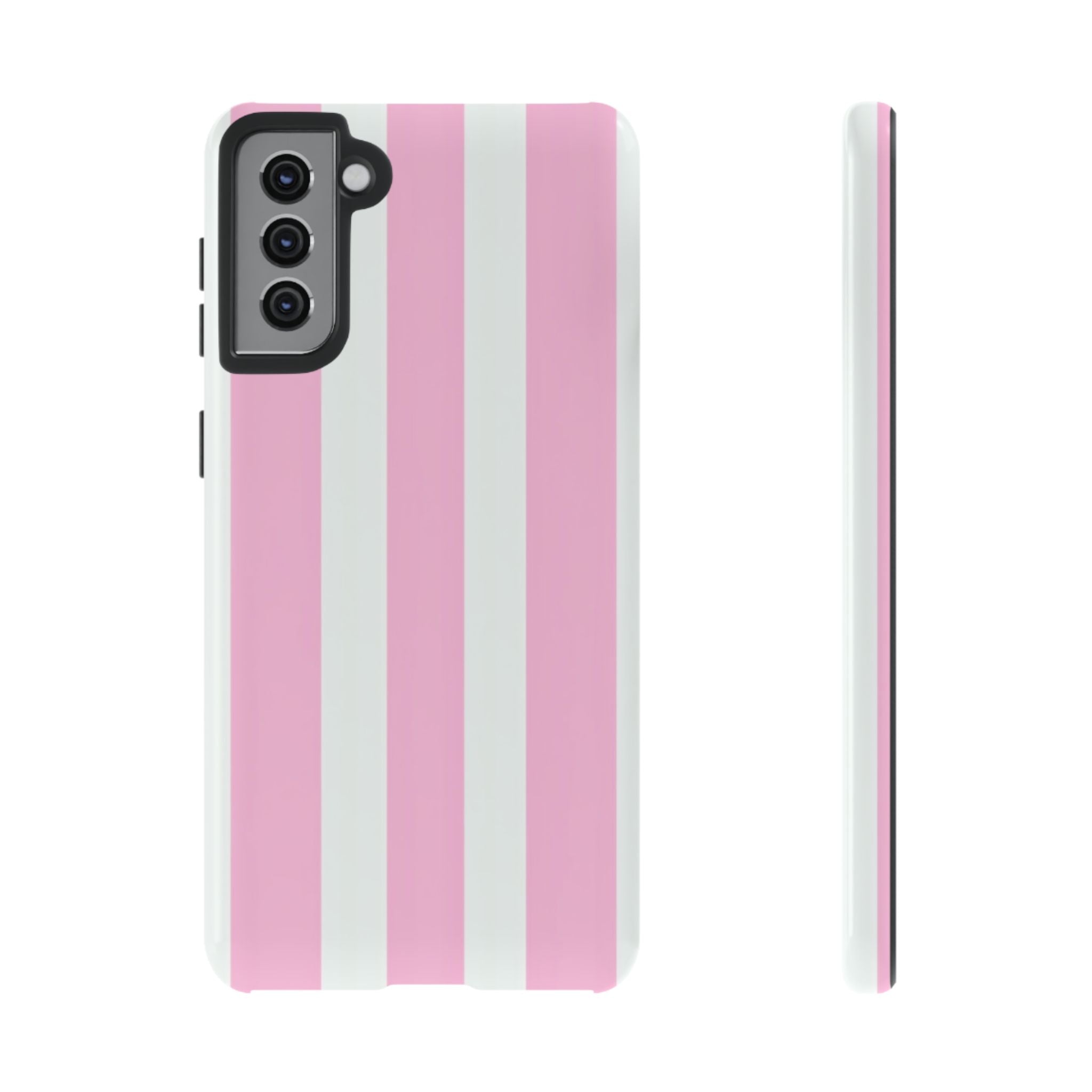Pink & White Striped Tough Phone Case — Durable Protective Phone Cover
