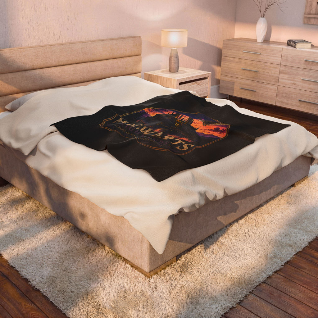 Hogwarts Highlands Velveteen Plush Blanket — Magical Castle Throw for Fans
