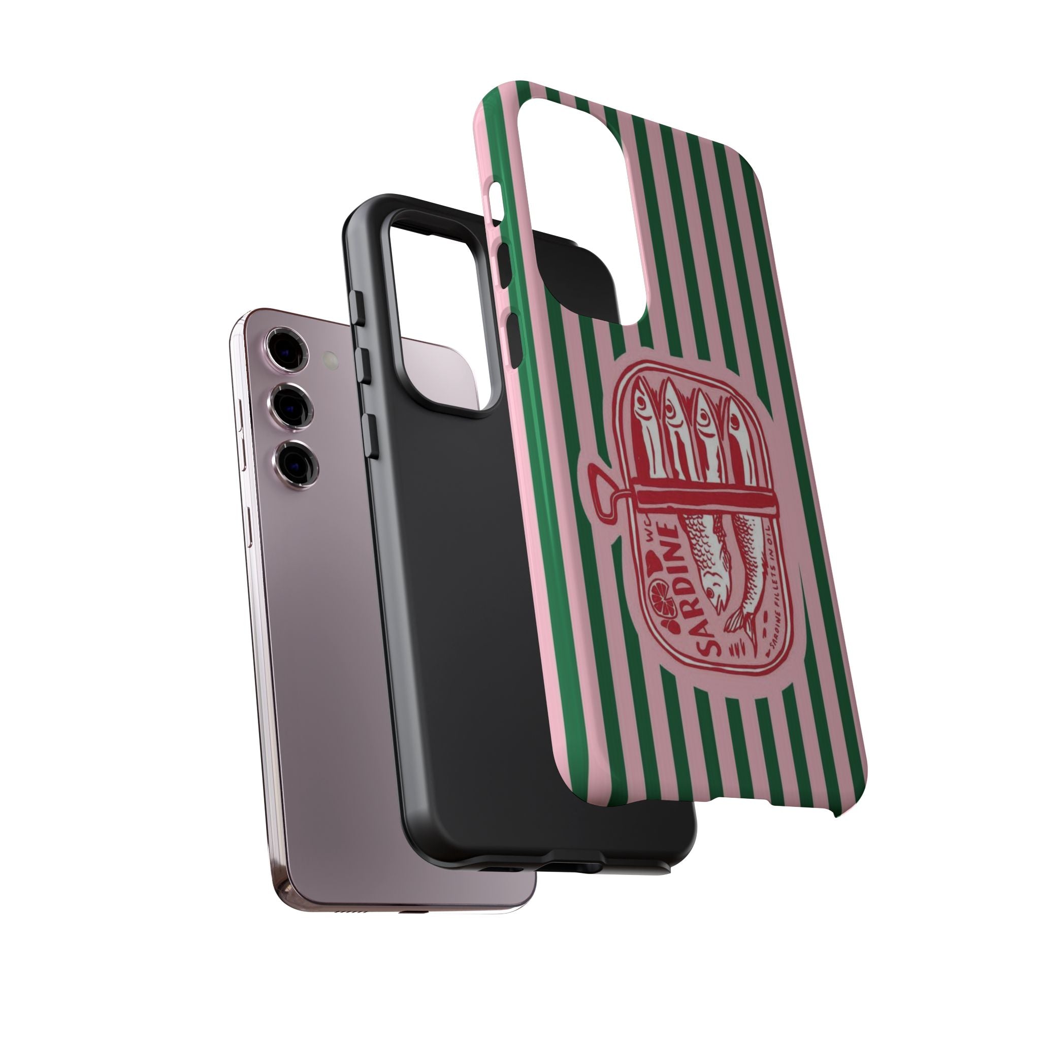 Sardine Stripe Phone Case — Retro Pink & Green Nautical Protection