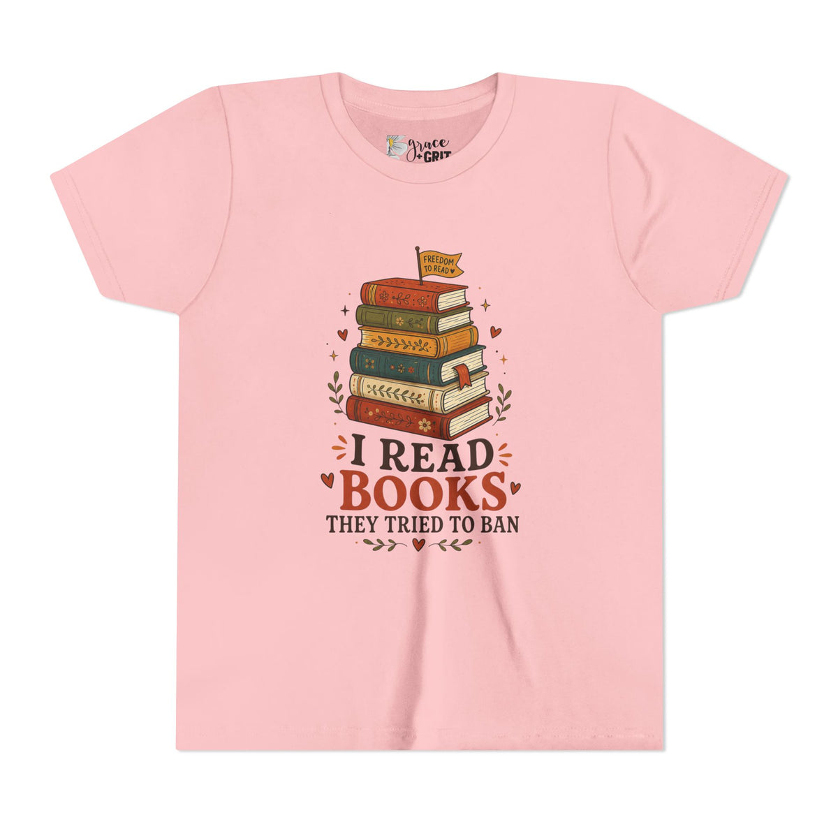 Youth Book Lover T‑Shirt — "I Read Books They Tried To Ban" Stack Graphic