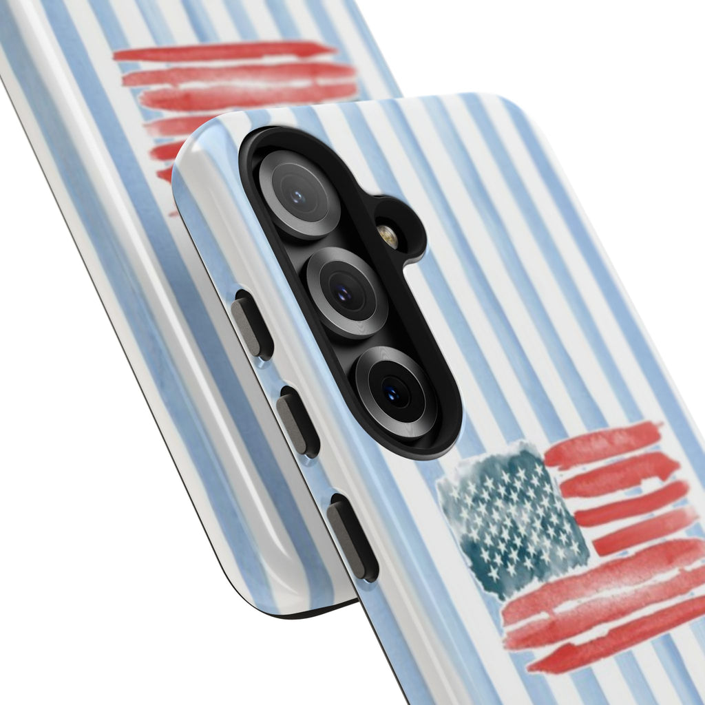 American Flag Watercolor Tough Phone Case — Blue Striped Patriotic Phone Case