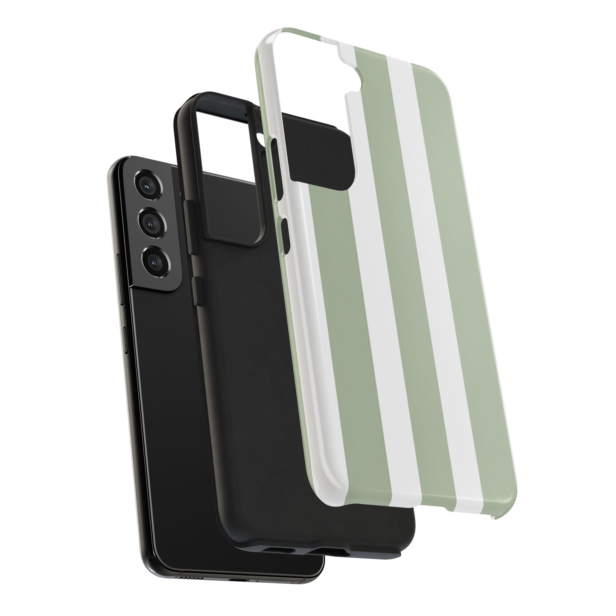 Sage & White Striped Tough Phone Case — Durable Protective Phone Cover