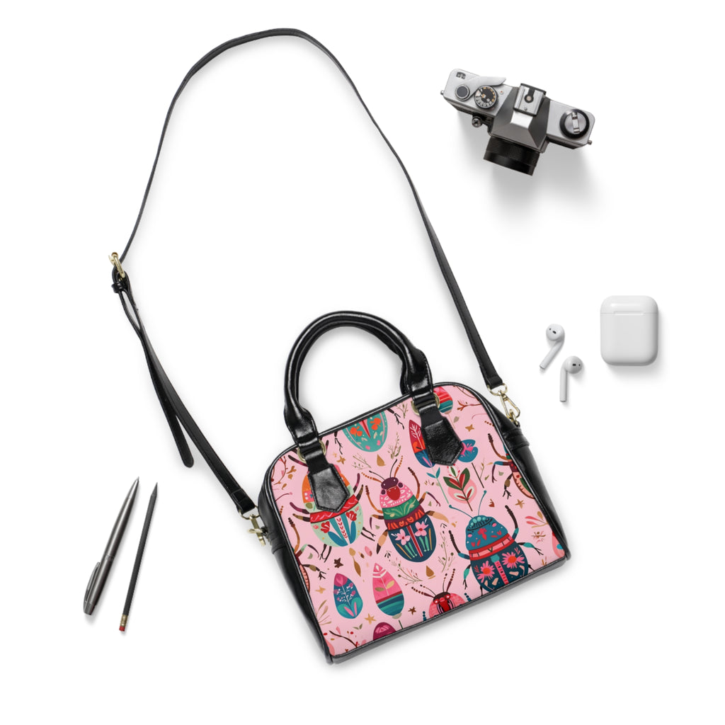 Egyptian Scarab & Botanical Shoulder Handbag
