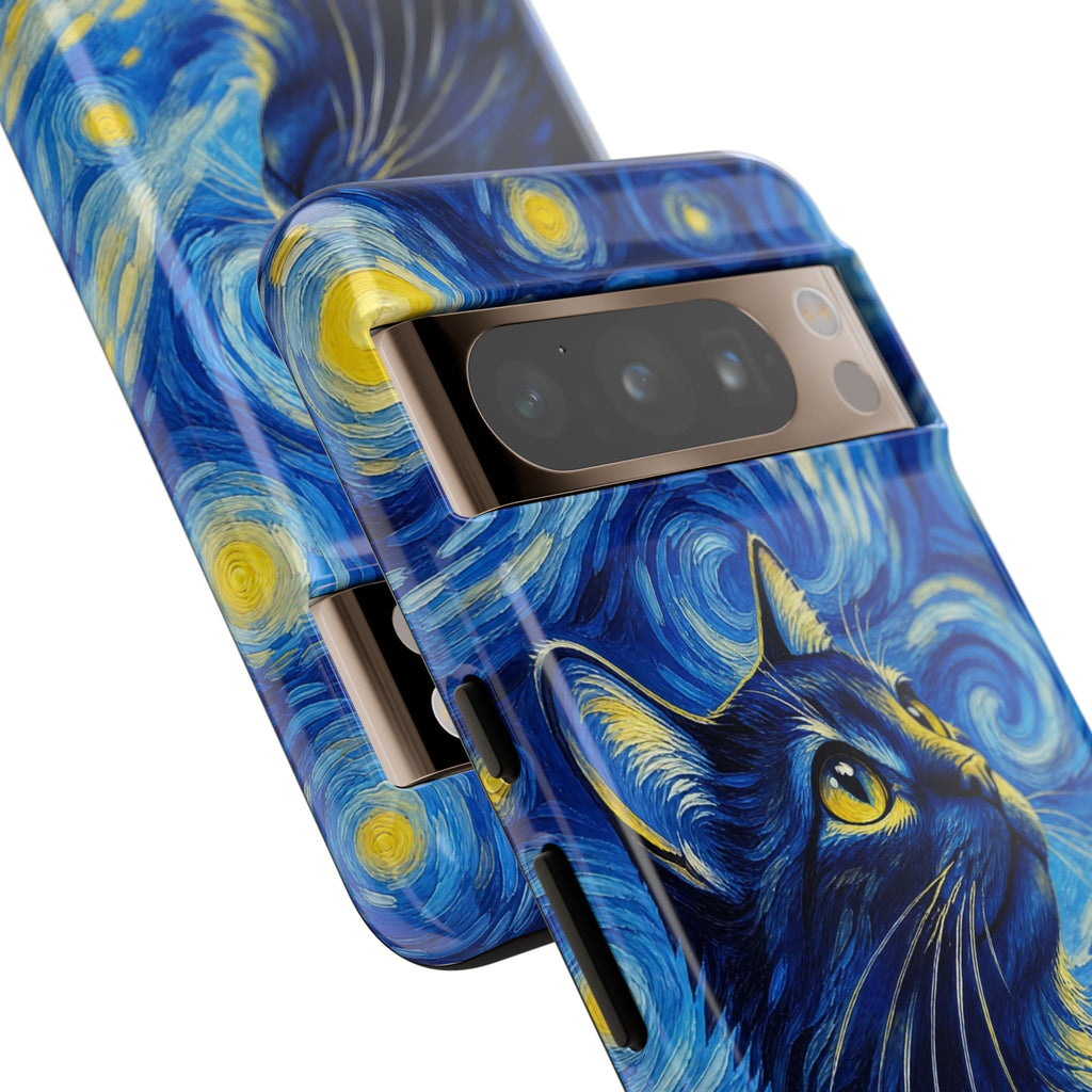 Starry Night Cat Phone Case — Van GoghStyle Blue Galaxy iPhone Cover