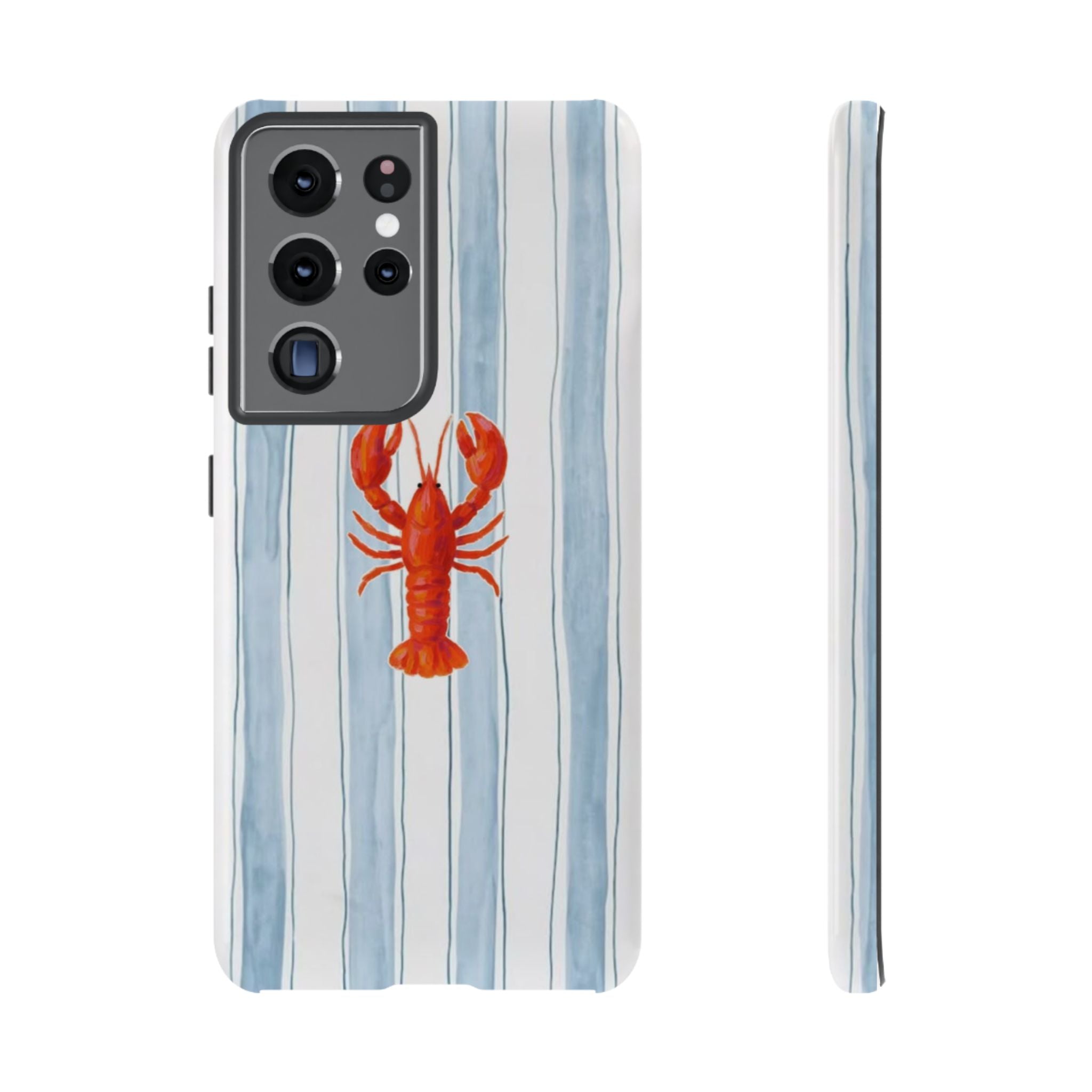 Lobster Stripe Phone Case — Nautical Blue & White Protective Cover