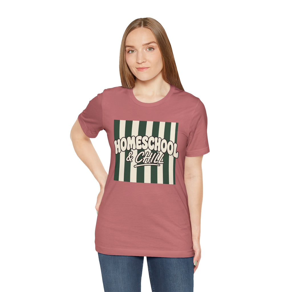Homeschool & Chill T-Shirt — Retro Green Striped Homeschool Tee