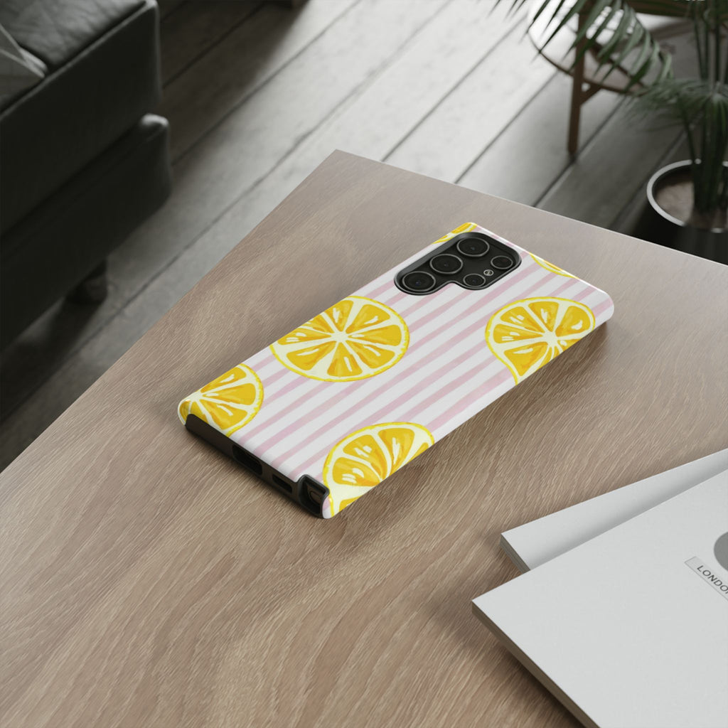 Lemon Slices Tough Case — Cute Pink Stripe Phone Cover