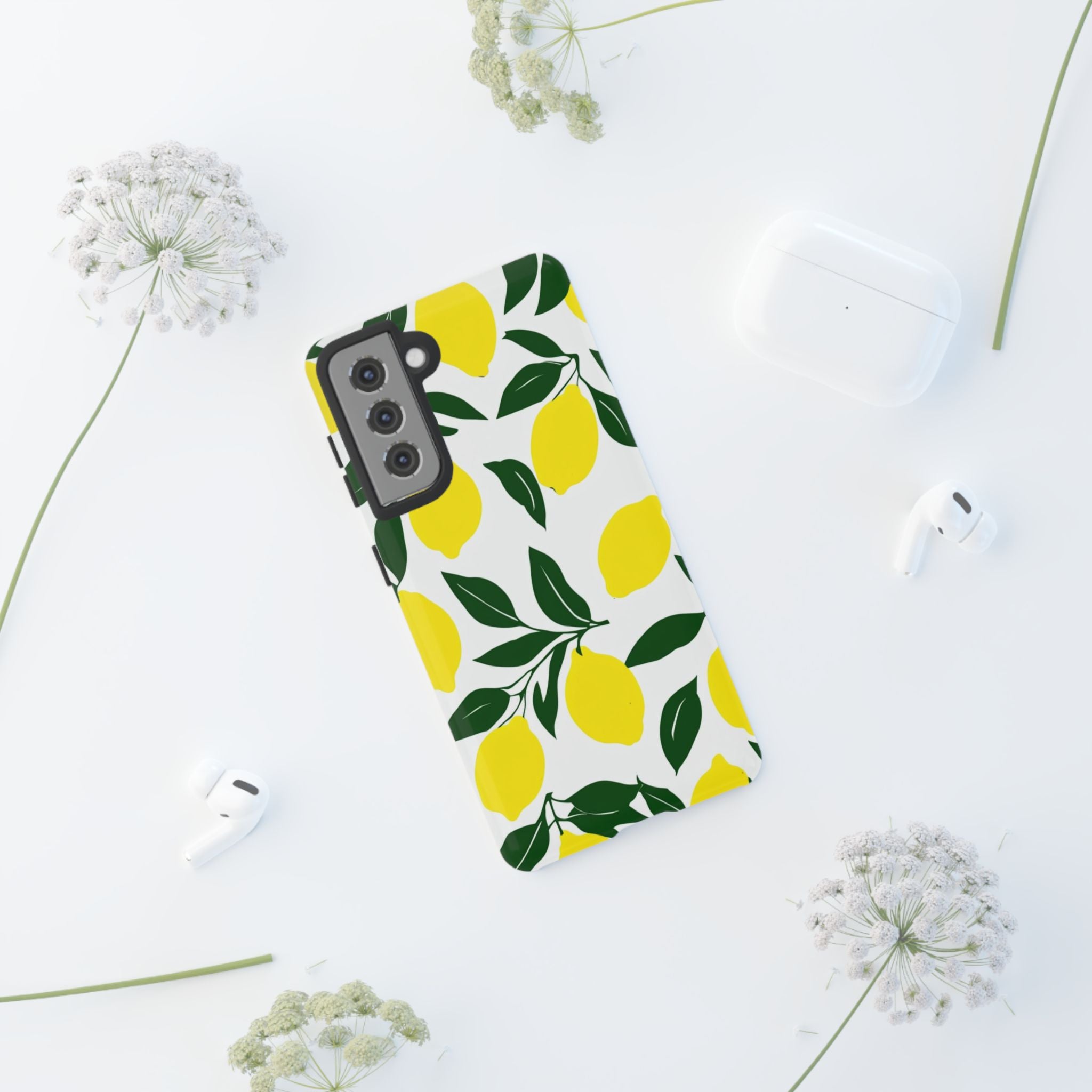 Lemon Pattern Tough Phone Case — Bright Citrus Protective Cover