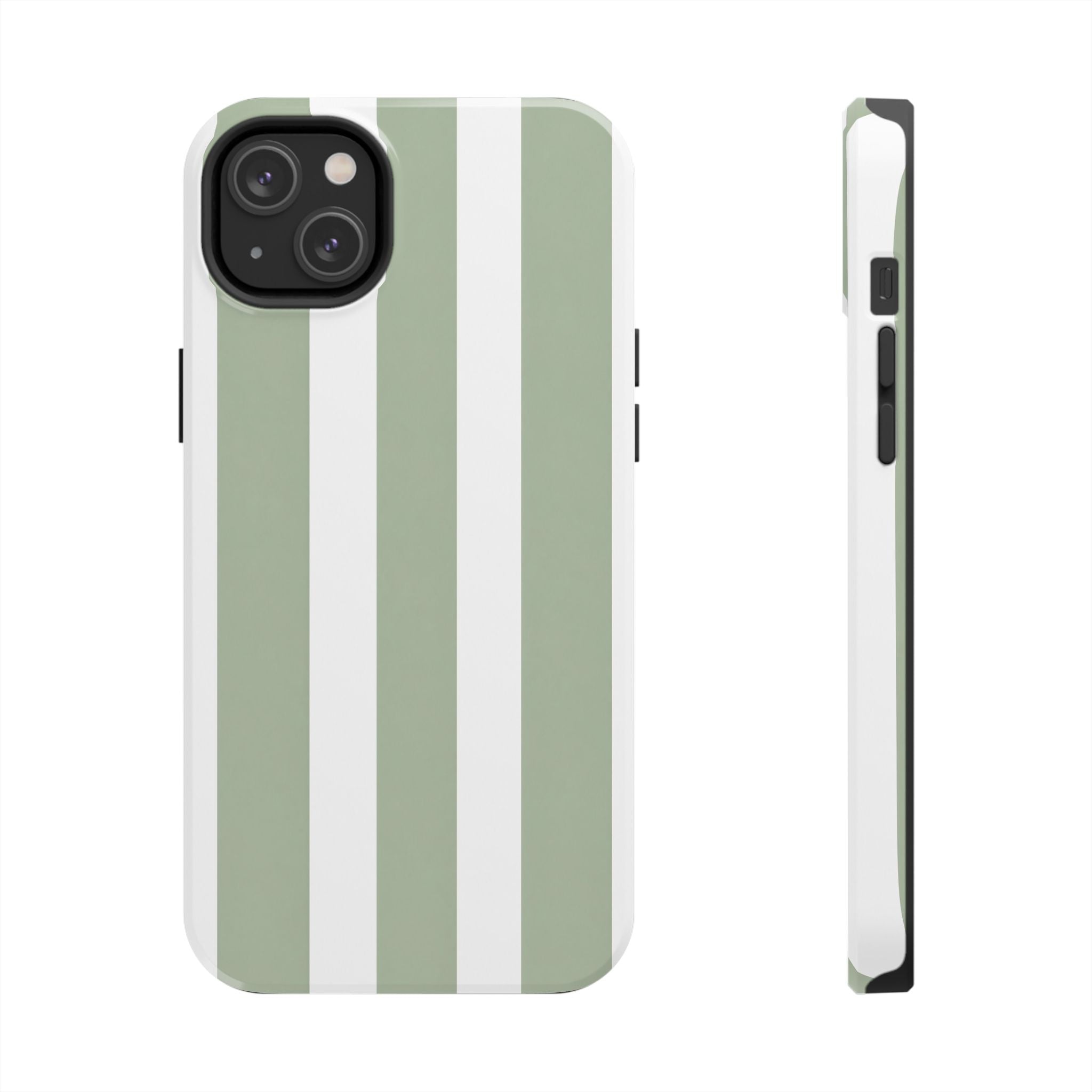 Sage & White Striped Tough Phone Case — Durable Protective Phone Cover