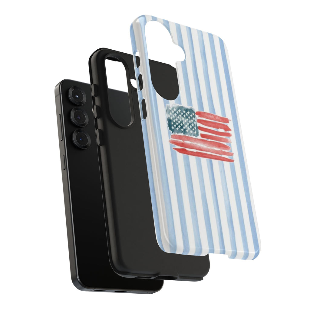 American Flag Watercolor Tough Phone Case — Blue Striped Patriotic Phone Case