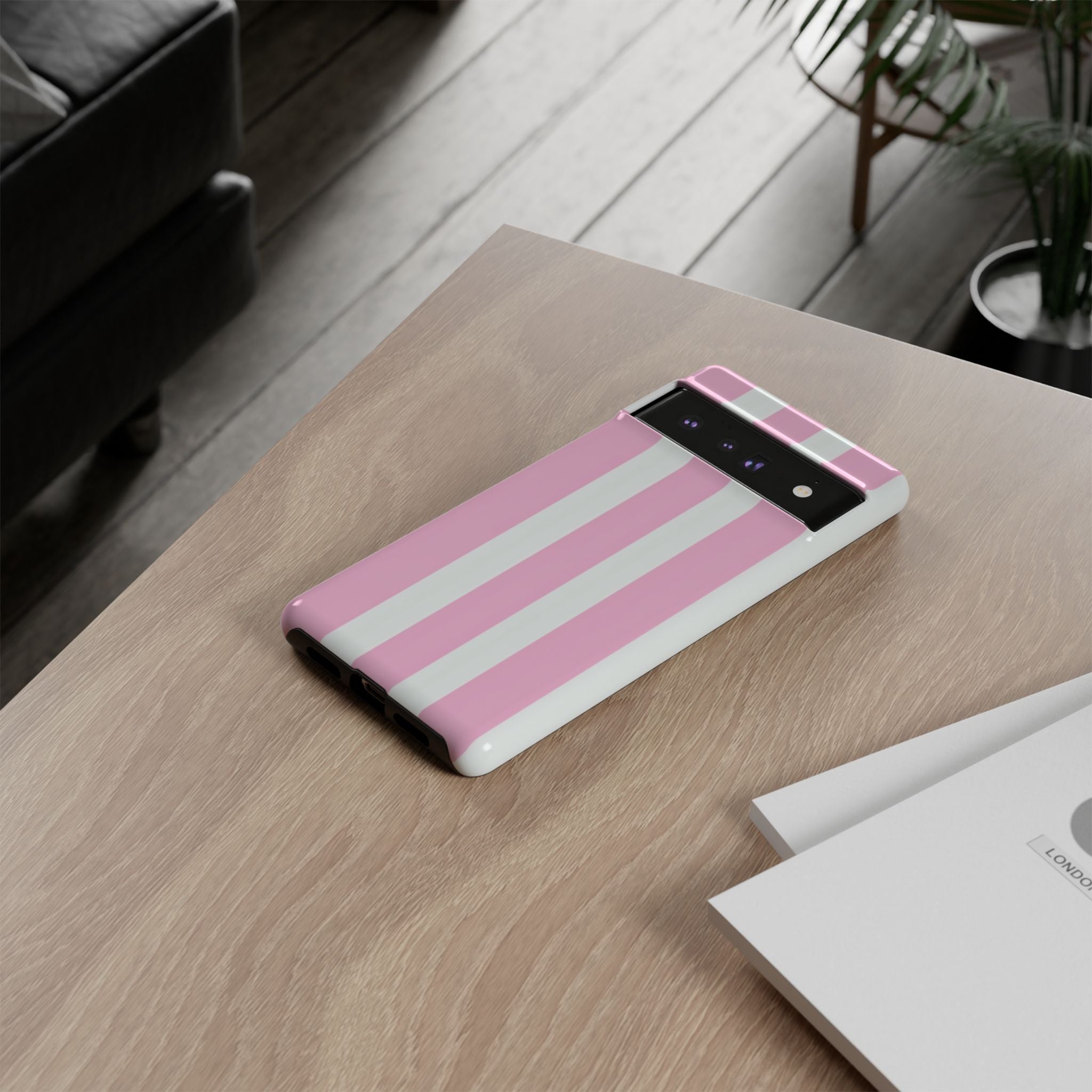 Pink & White Striped Tough Phone Case — Durable Protective Phone Cover