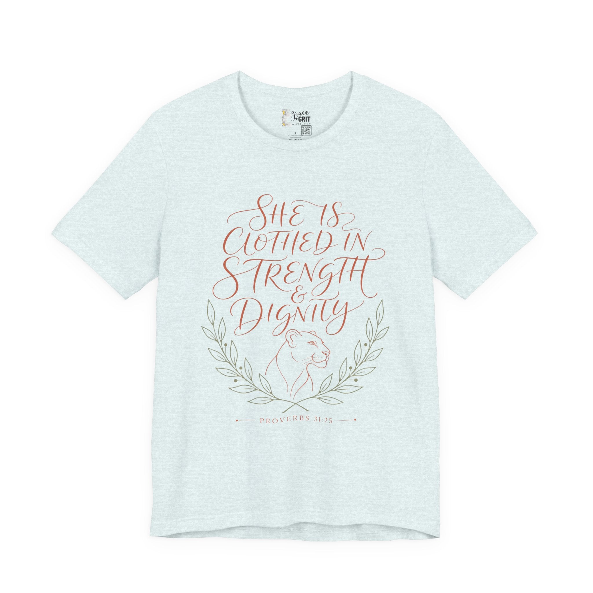 She Is Clothed in Strength & Dignity Tee — Inspirational Christian Women's Graphic T-Shirt