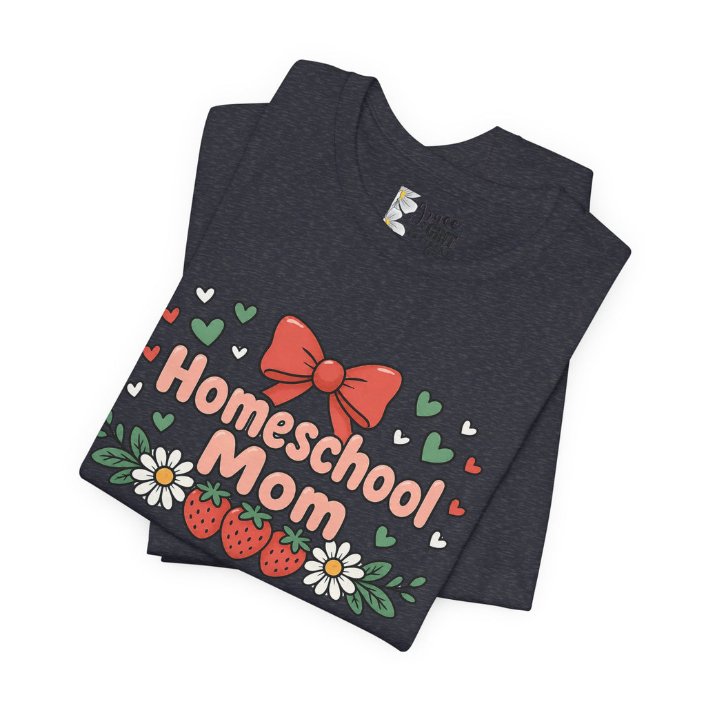 Homeschool Mom T-Shirt – Floral Strawberry Design with Bow