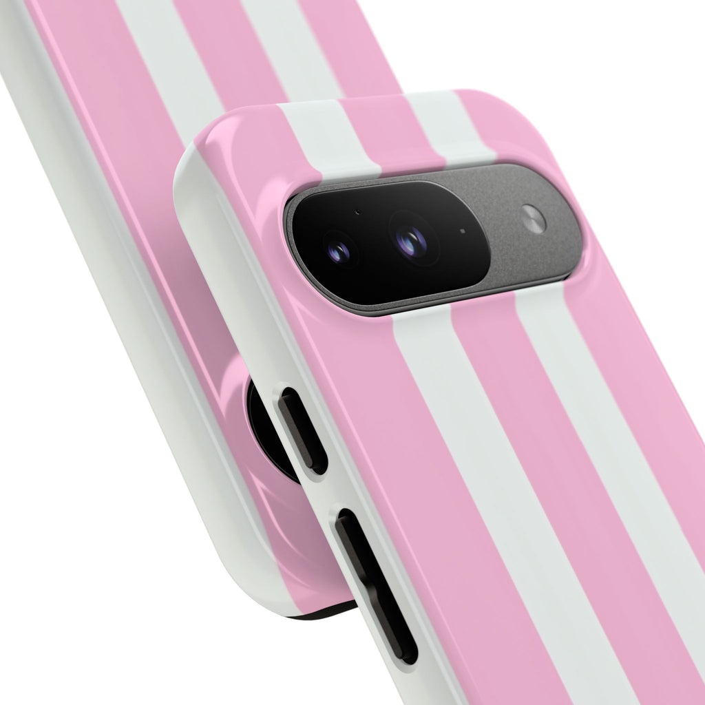 Pink & White Striped Tough Phone Case — Durable Protective Phone Cover