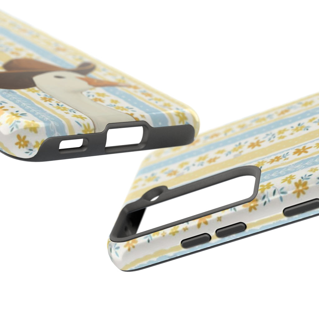Cowboy Goose Tough Phone Case — Cute Farm Animal iPhone Case with Floral Stripes
