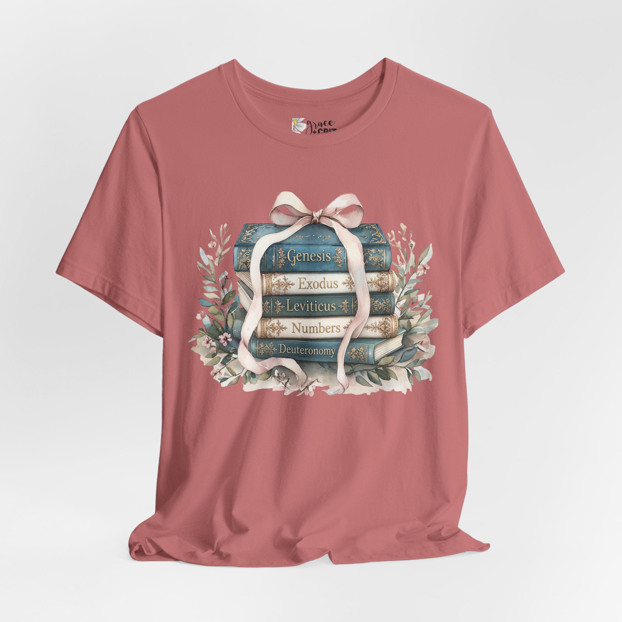 Biblical Books Stack T‑Shirt — Genesis Exodus Leviticus Numbers Design