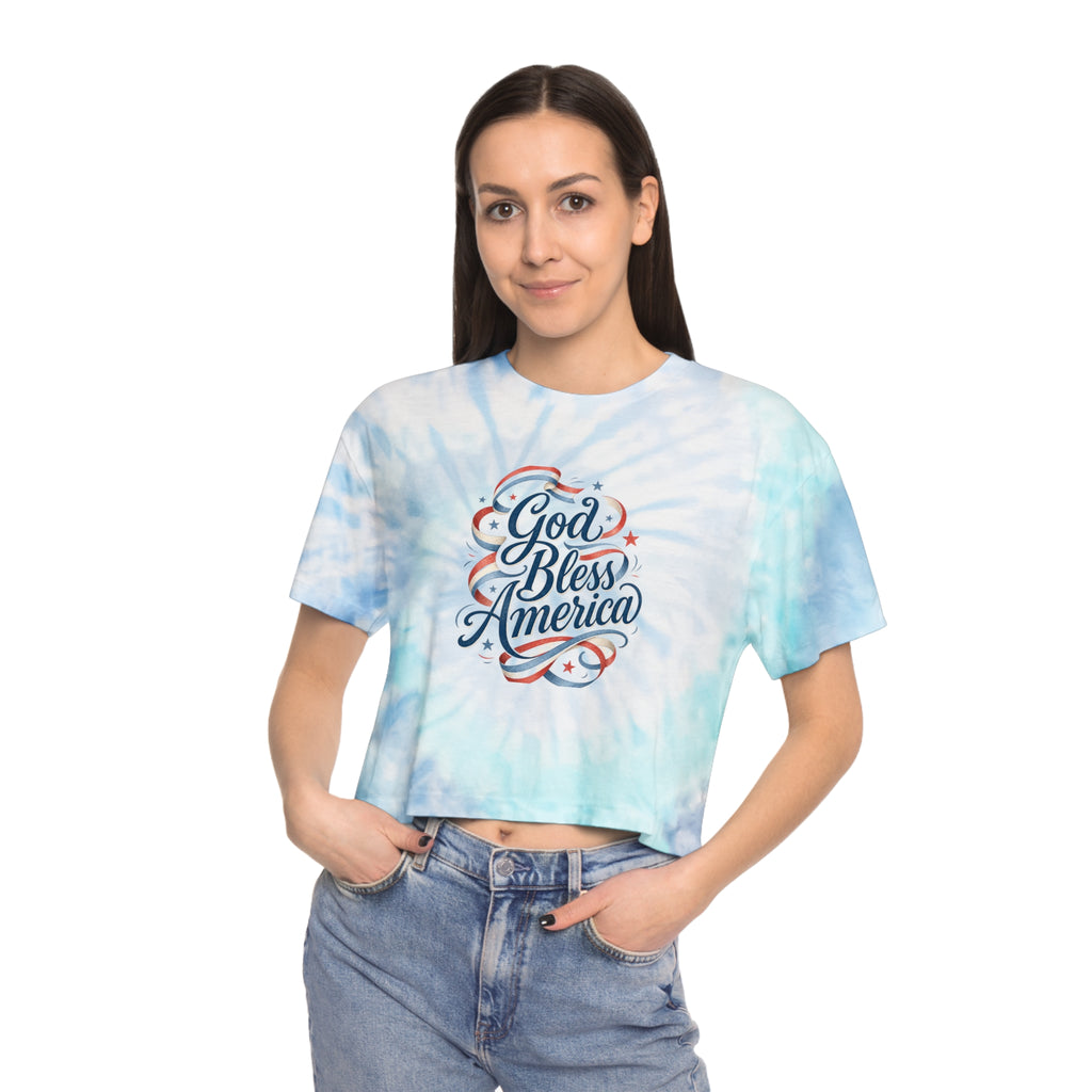 God Bless America Tie-Dye Crop Tee — Women's Patriotic Summer Top